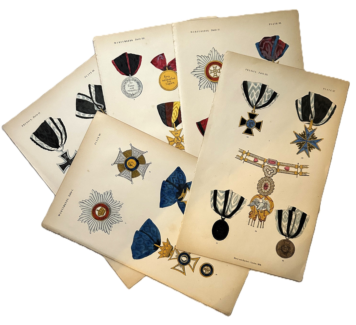 Set of 19th Century Hand-Colored Prints of German Military Medals