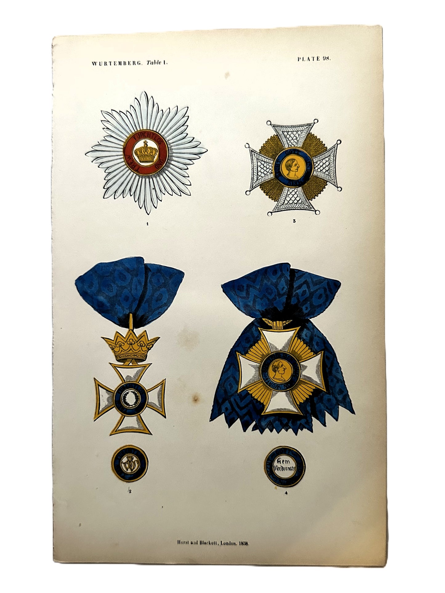 Set of 19th Century Hand-Colored Prints of German Military Medals