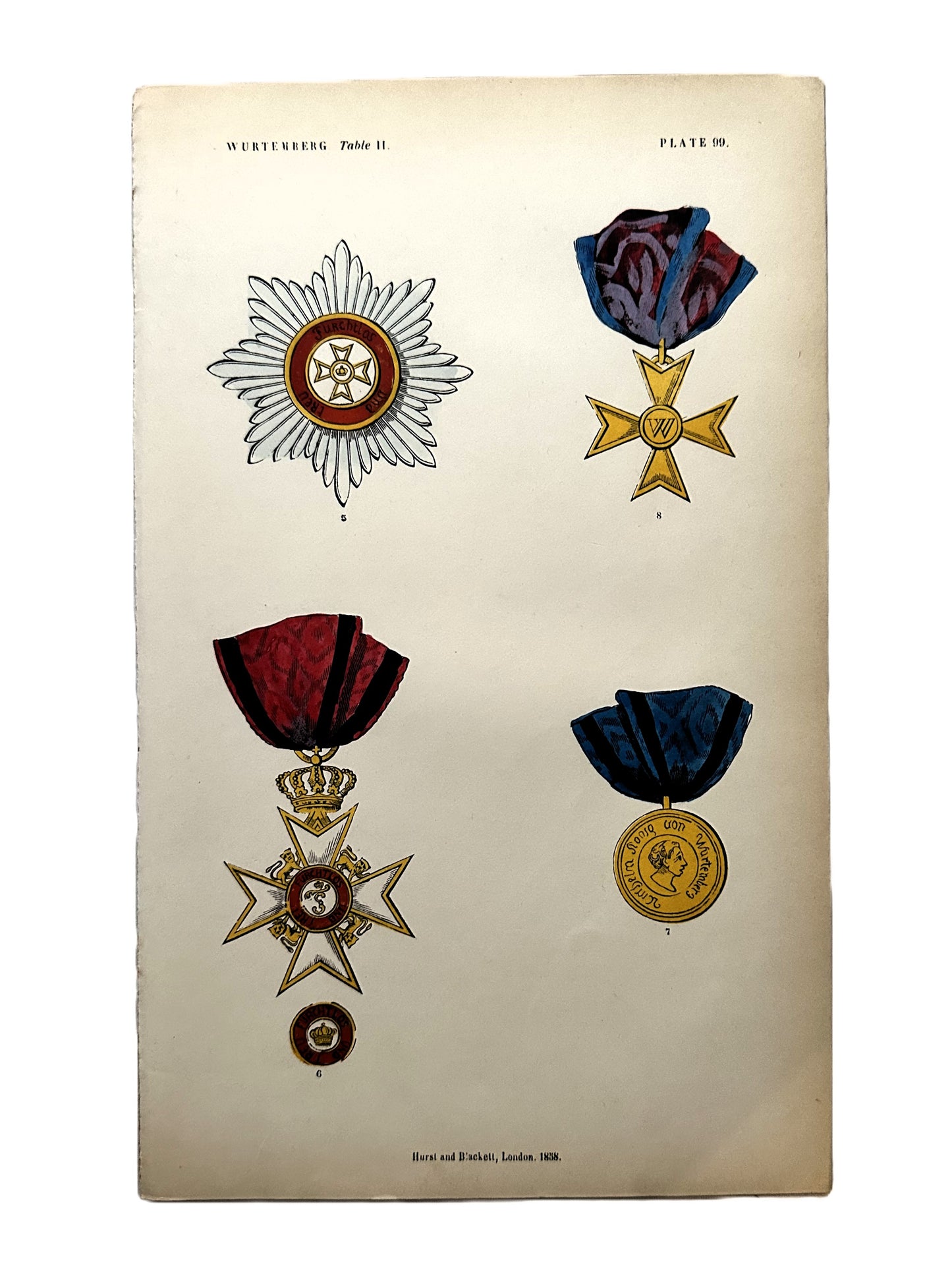 Set of 19th Century Hand-Colored Prints of German Military Medals