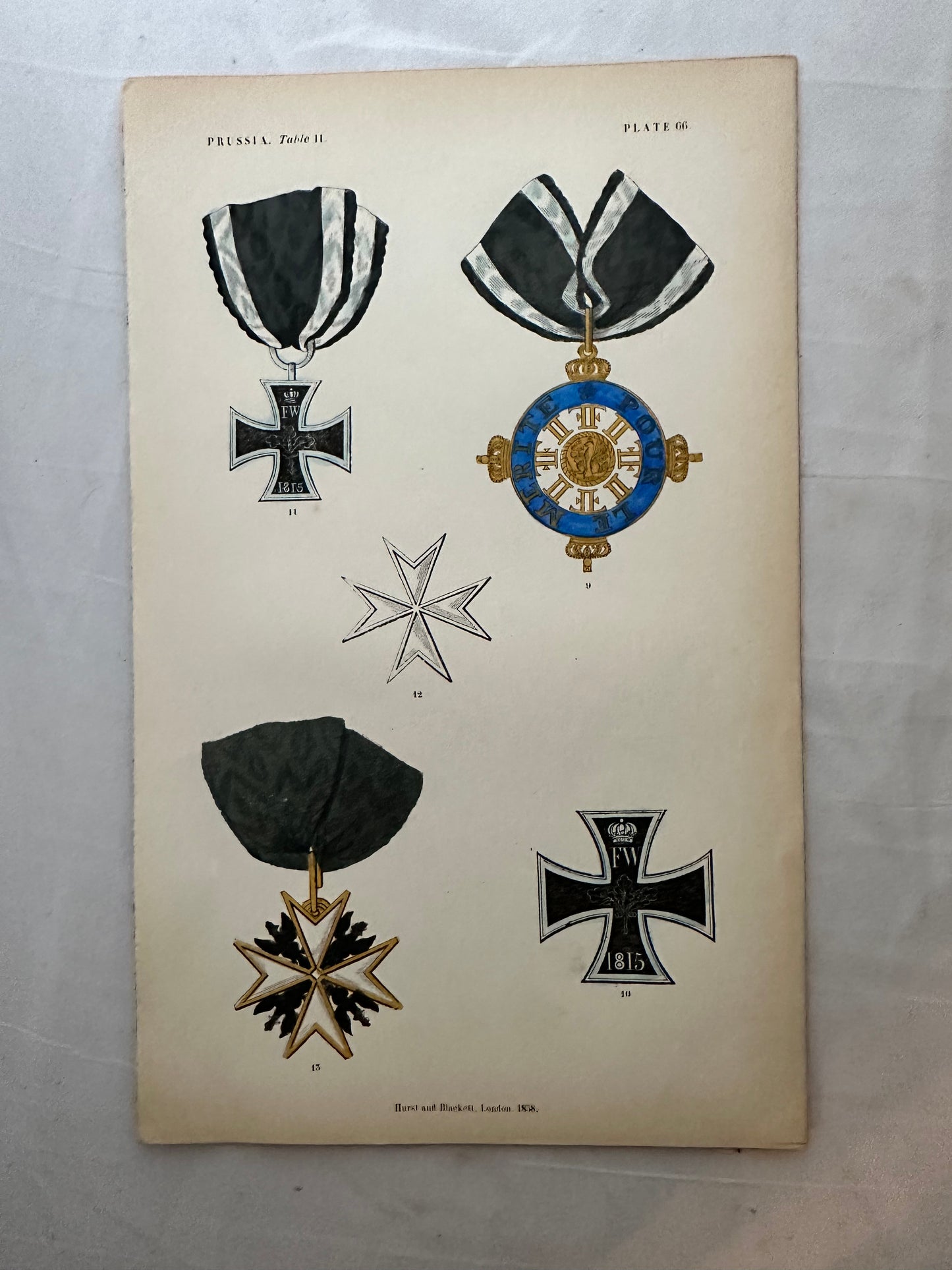 Set of 19th Century Hand-Colored Prints of German Military Medals