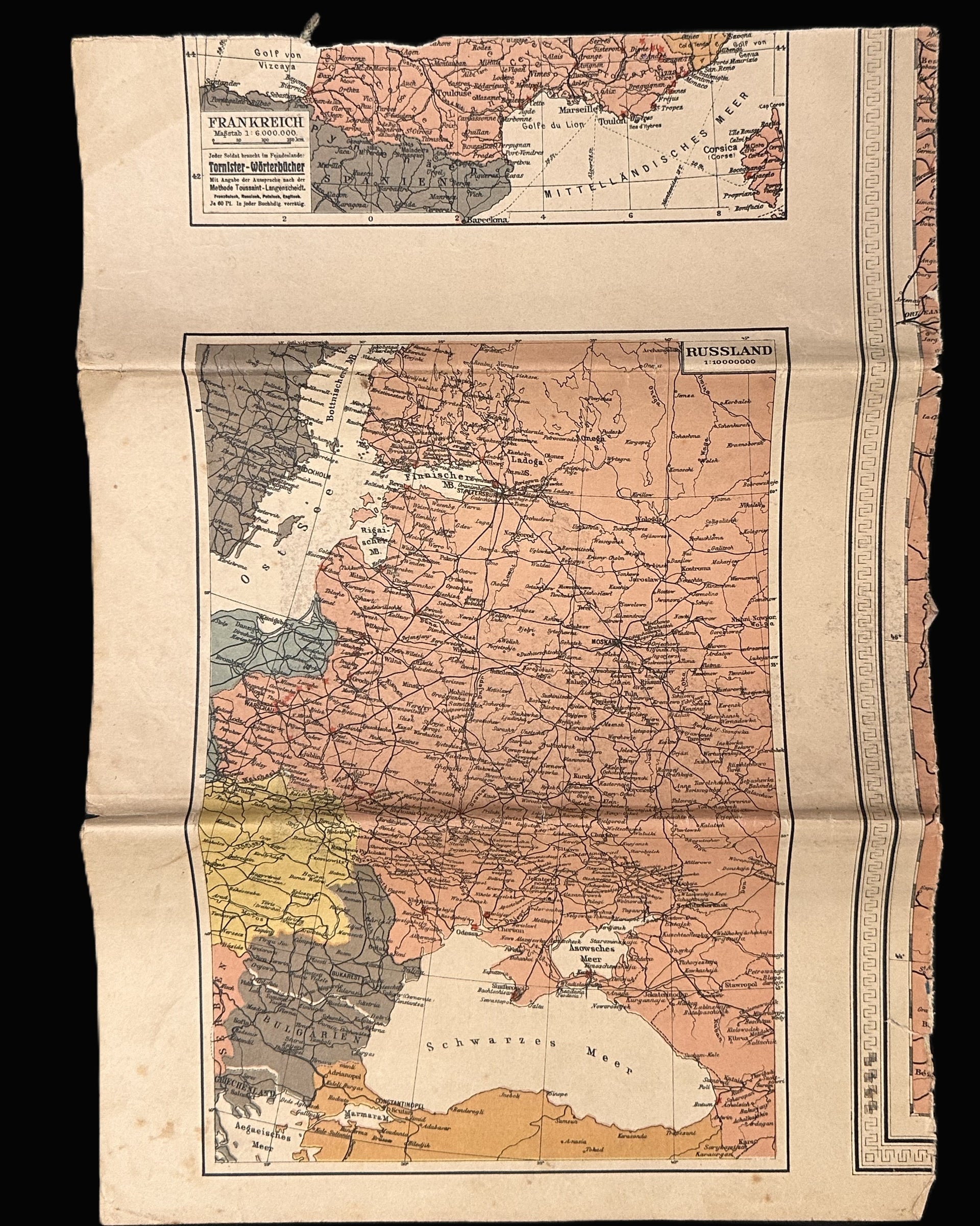WWI German Krieg-Übersichtskarte der Welt Folding Map, Geo Verlag Berlin