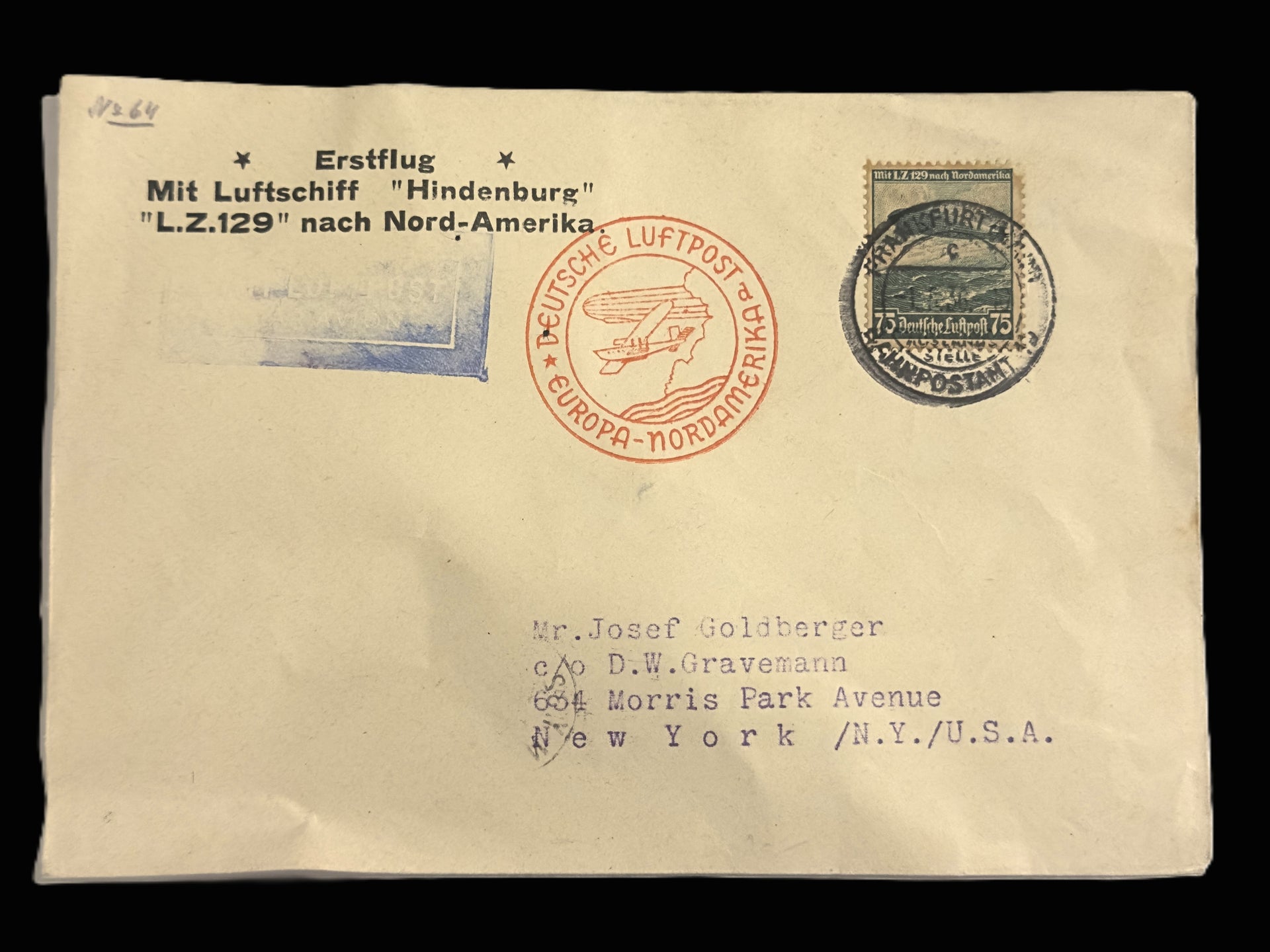 Imperial German Successor Hindenburg LZ 129 First Flight Cover 1936 to New York