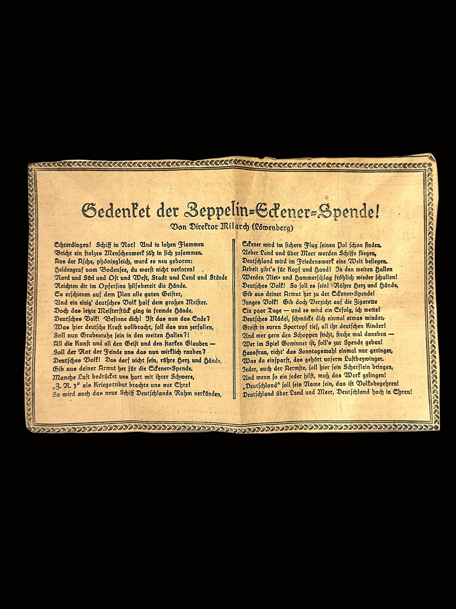 German 1925 Zeppelin Eckener Spende Fundraising Poem Newspaper Clipping Graf Zeppelin