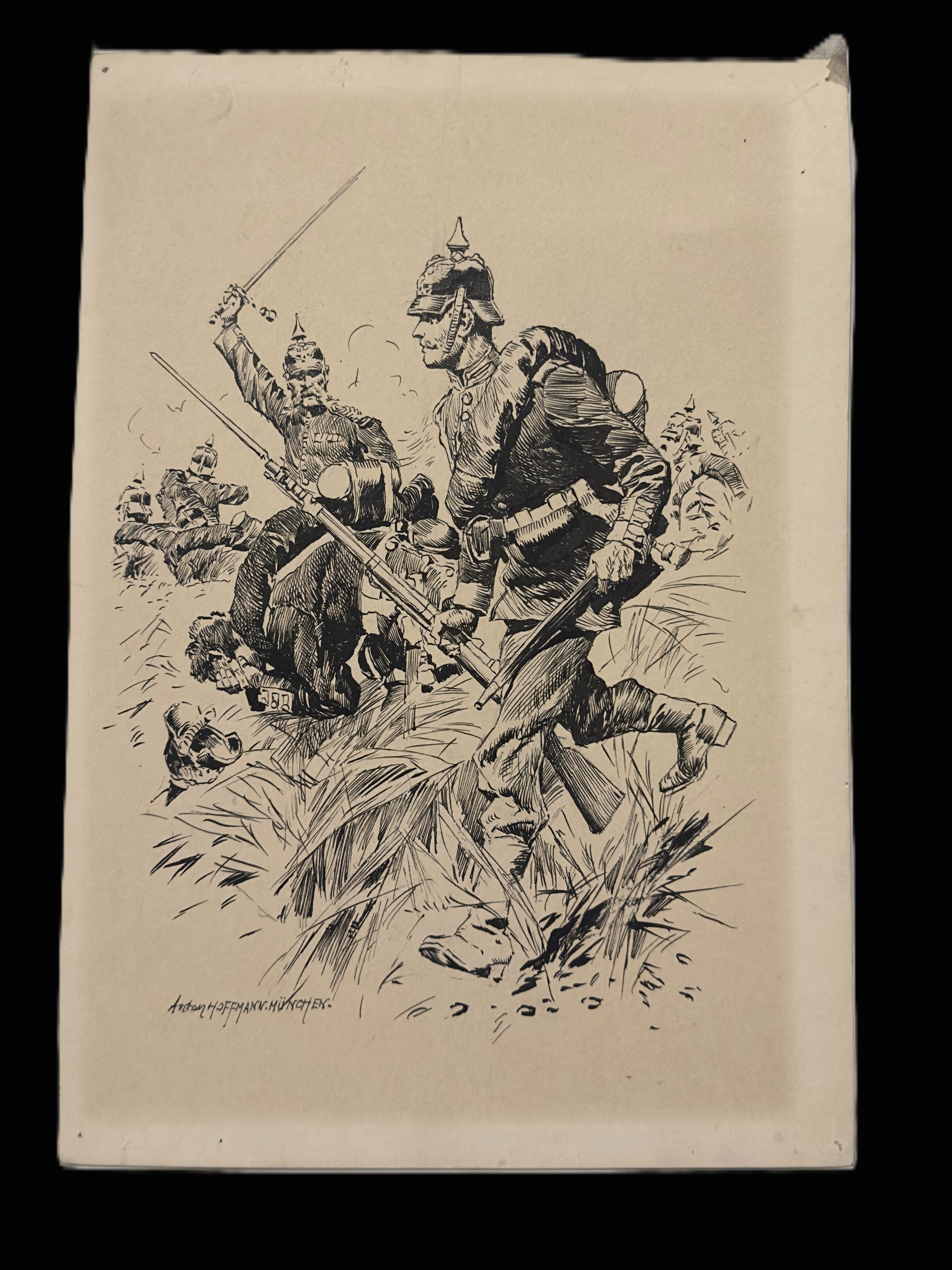 Anton Hoffmann Munich Signed Military Illustration Prussian Infantry Skalitz 1866