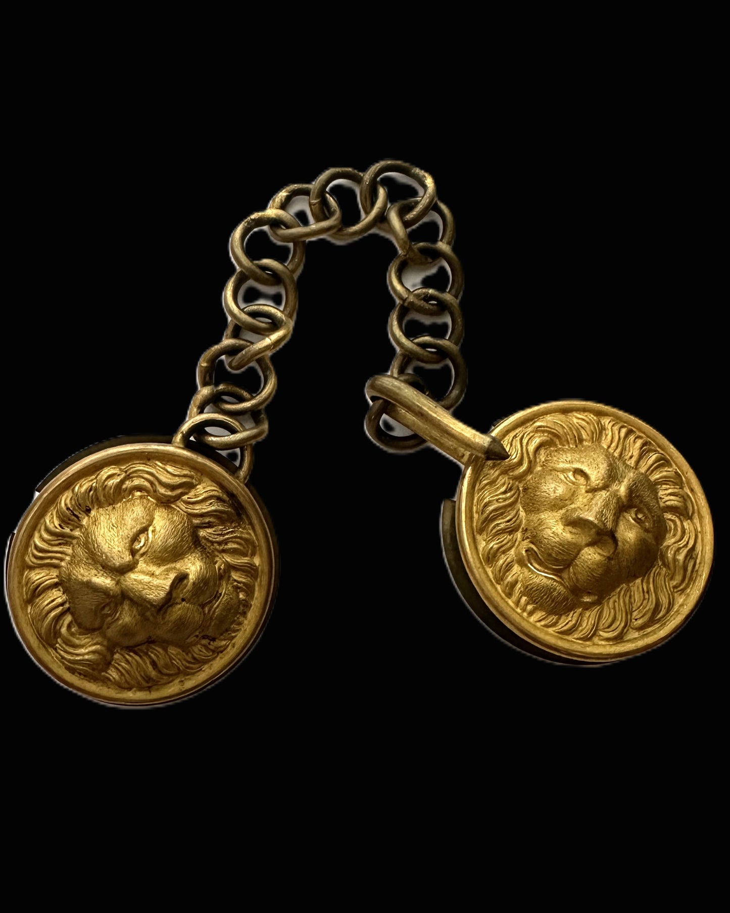 Lion-Head Chain-Linked Brass Buttons – Late 19th to Early 20th Century