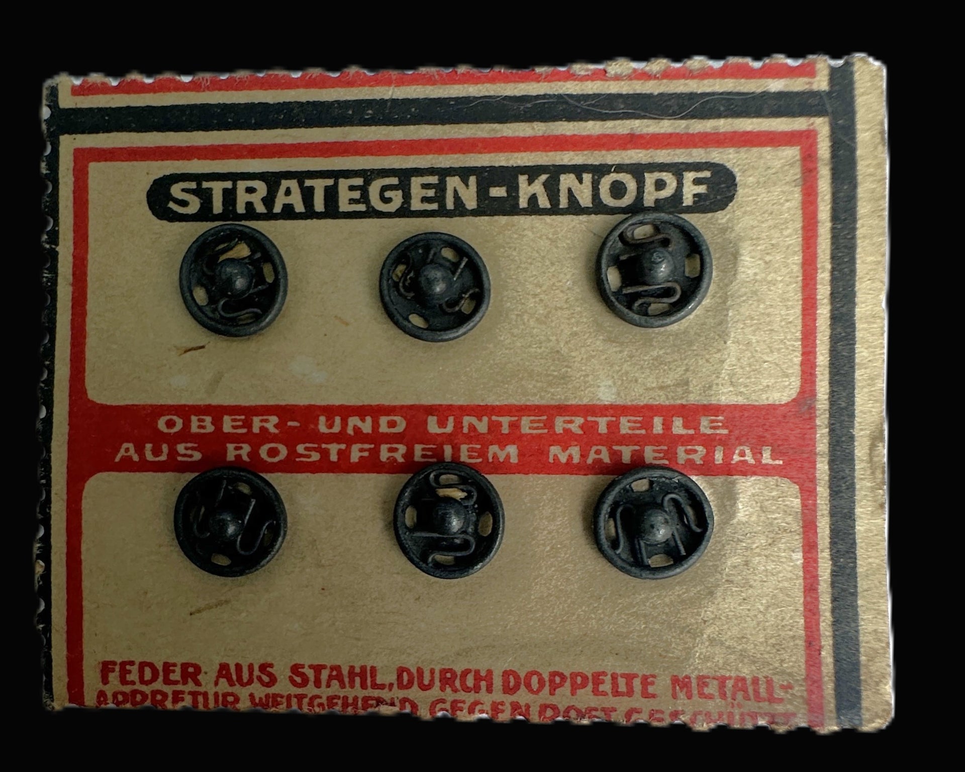 German Prym Strategen-Knopf Original Uniform Snap Button Card 6 Pairs NOS