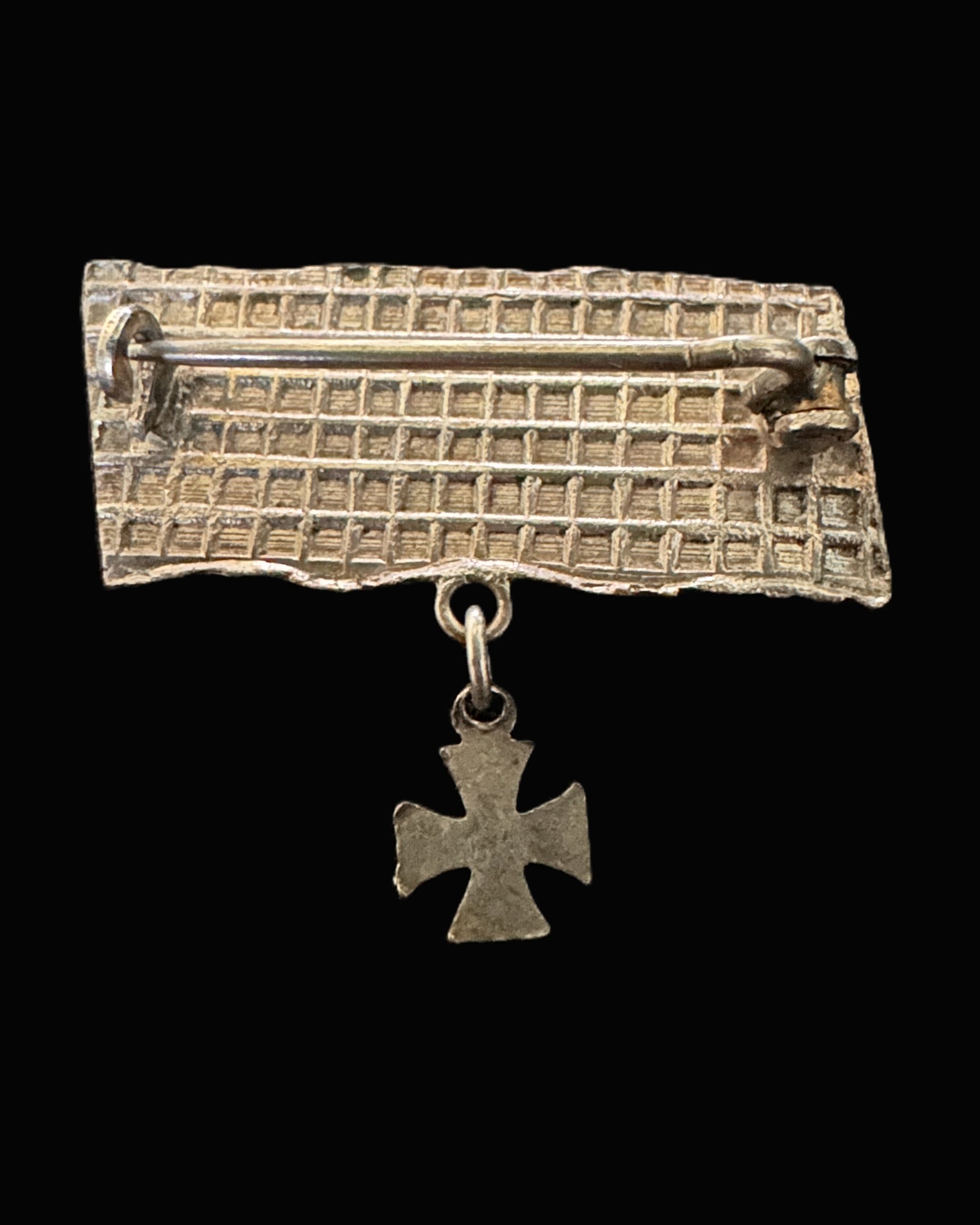 WWI German Eagle Brooch with Suspended Iron Cross, Trench-Art Style, 1914–1916