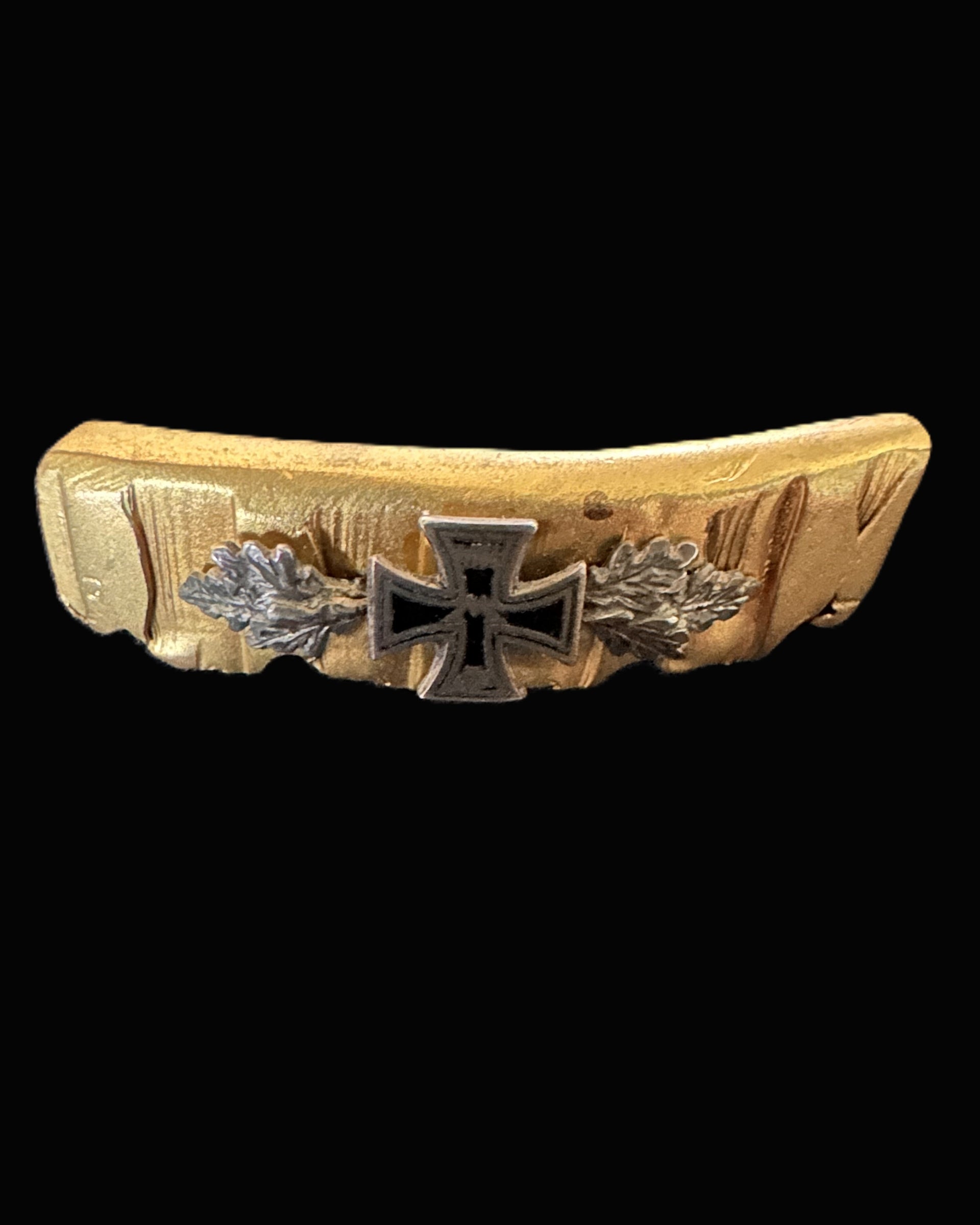 WWI German Patriotic Brooch with Iron Cross and Oak Leaves, Trench-Art Style