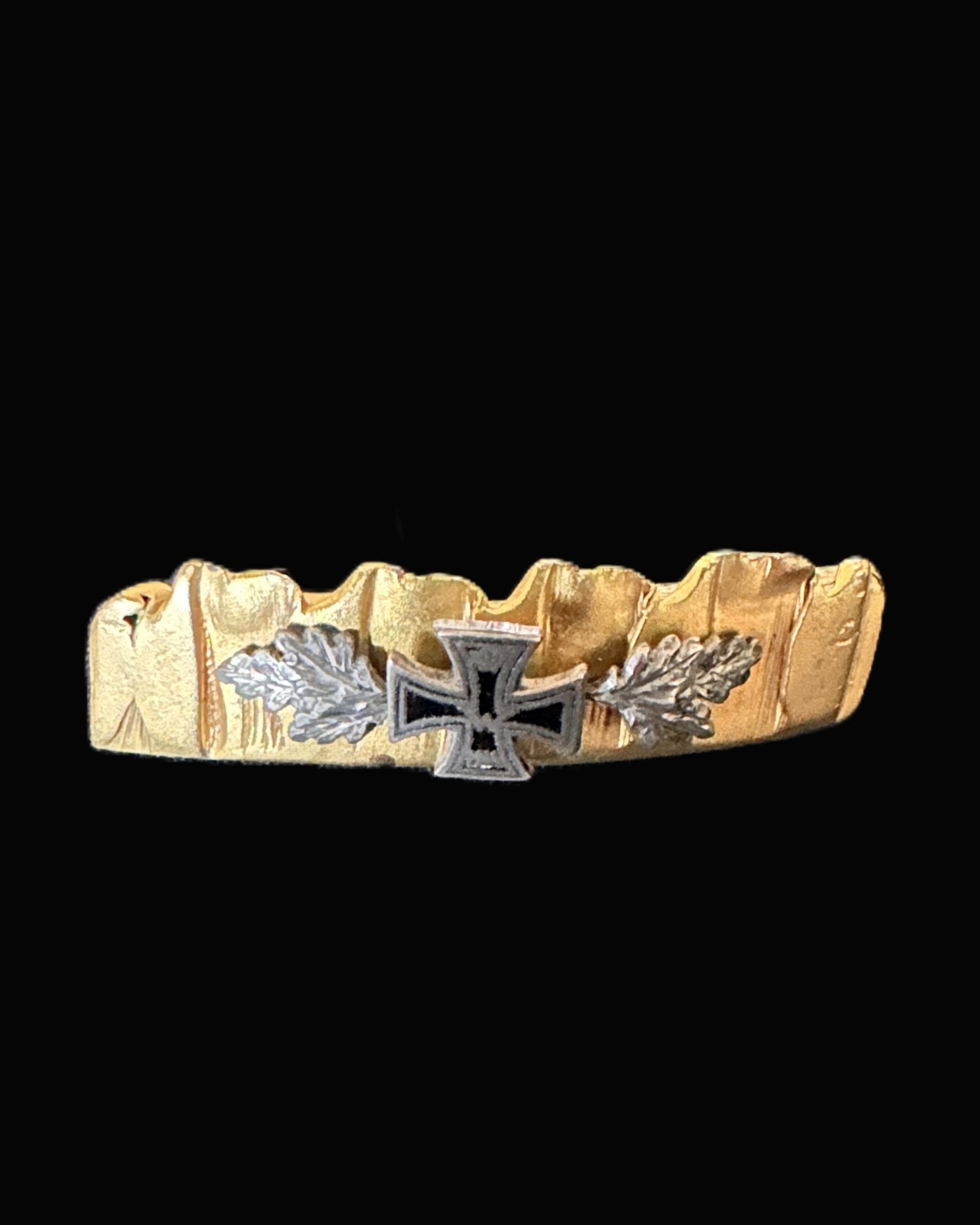 WWI German Patriotic Brooch with Iron Cross and Oak Leaves, Trench-Art Style