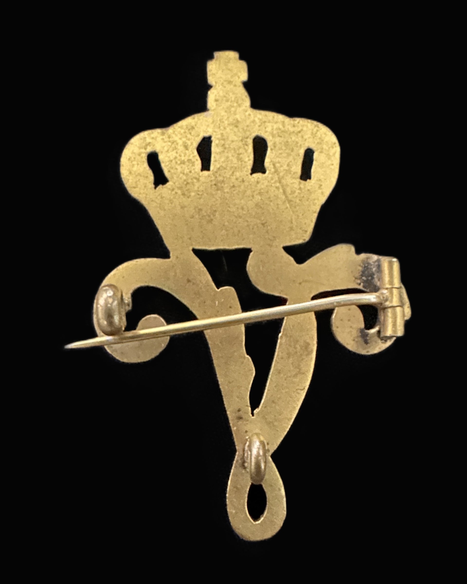 Bavarian Royal Cypher Brooch with Crown in Gilded Brass