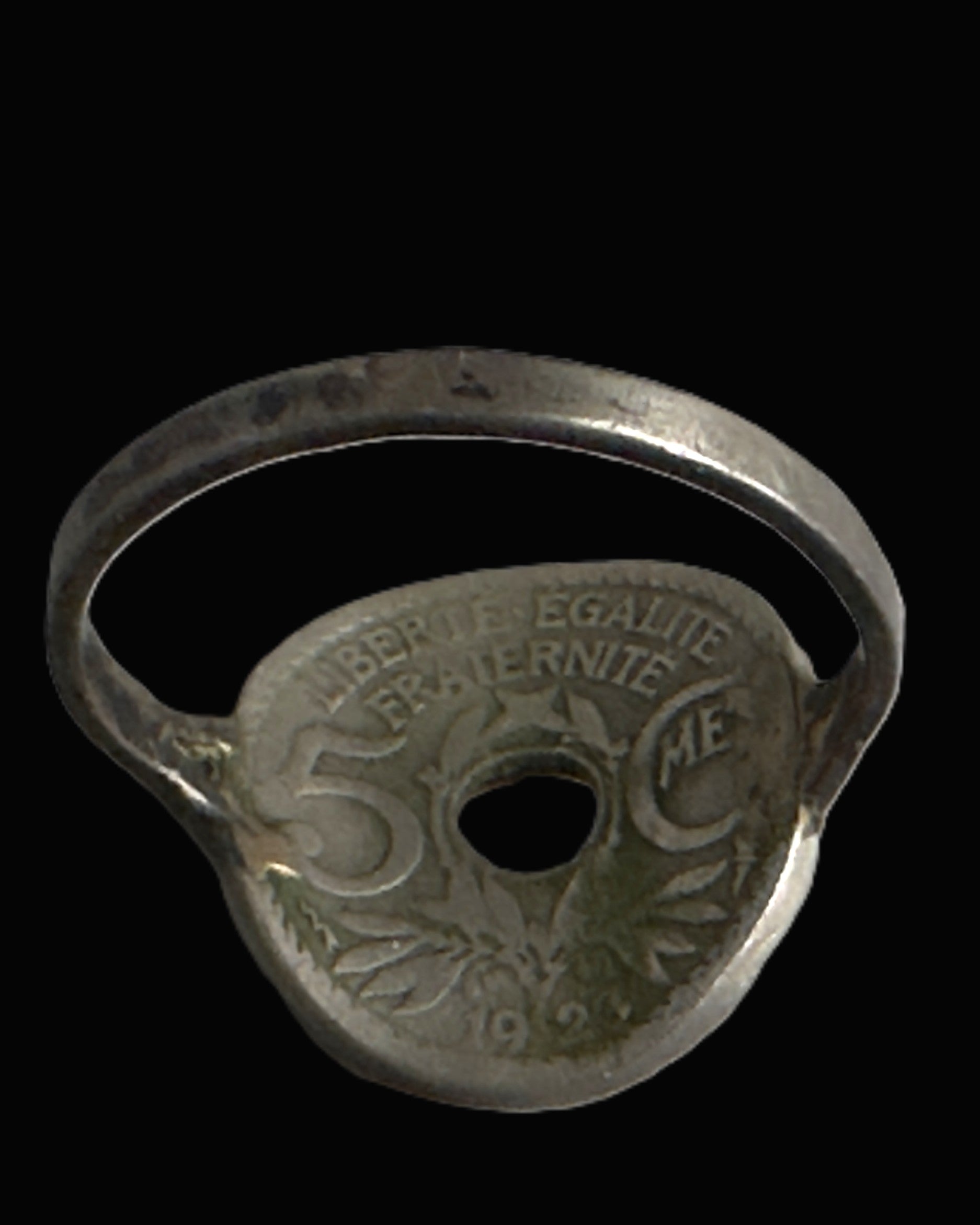 French 1914 Lindauer 5 Centimes Coin Ring, Size 7.5