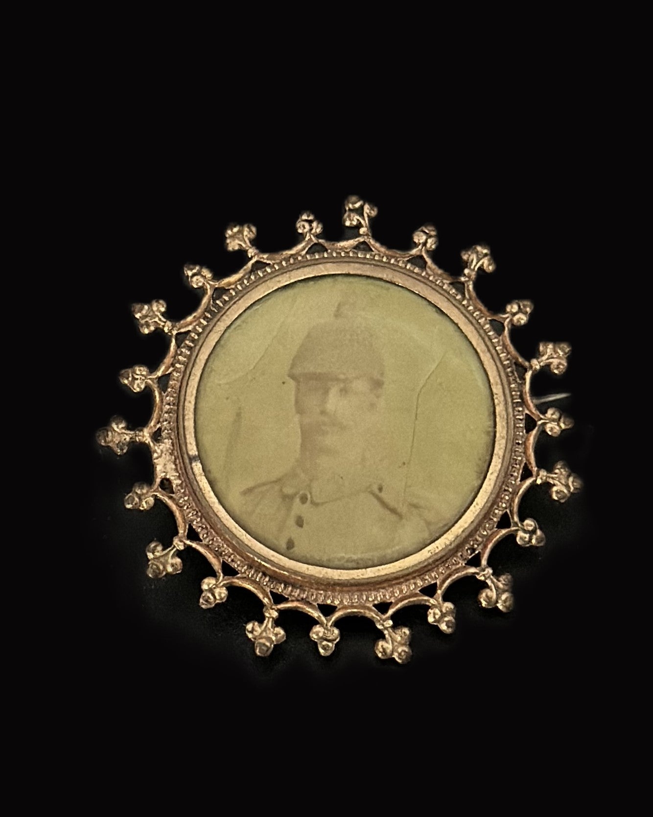 Antique Framed Portrait Brooch of a German WWI Soldier