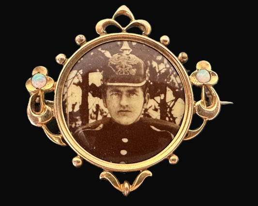 Gold-Framed Military Portrait Brooch