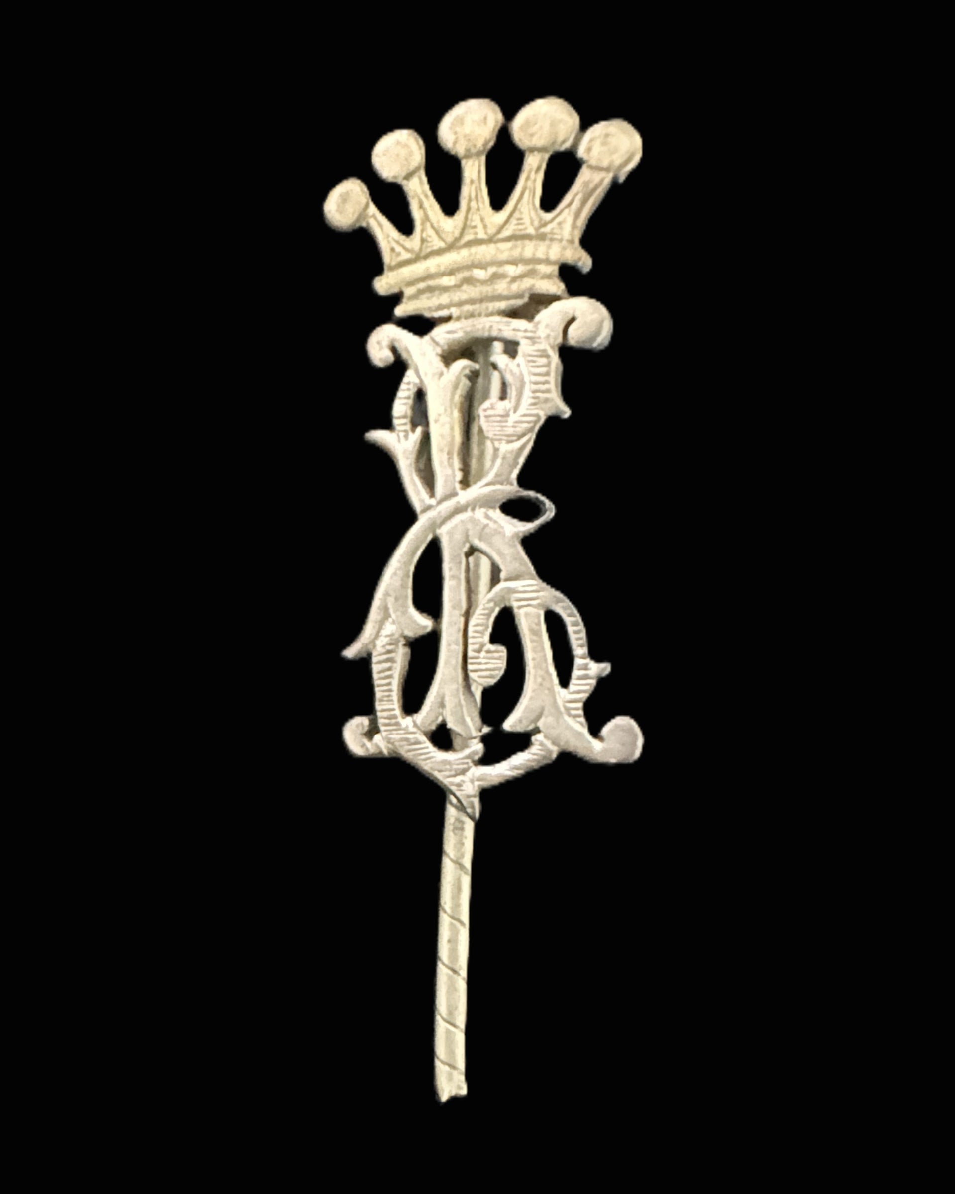 Imperial German Royal or Princely House Stickpin – Crowned Monogram, Silvered, Broken