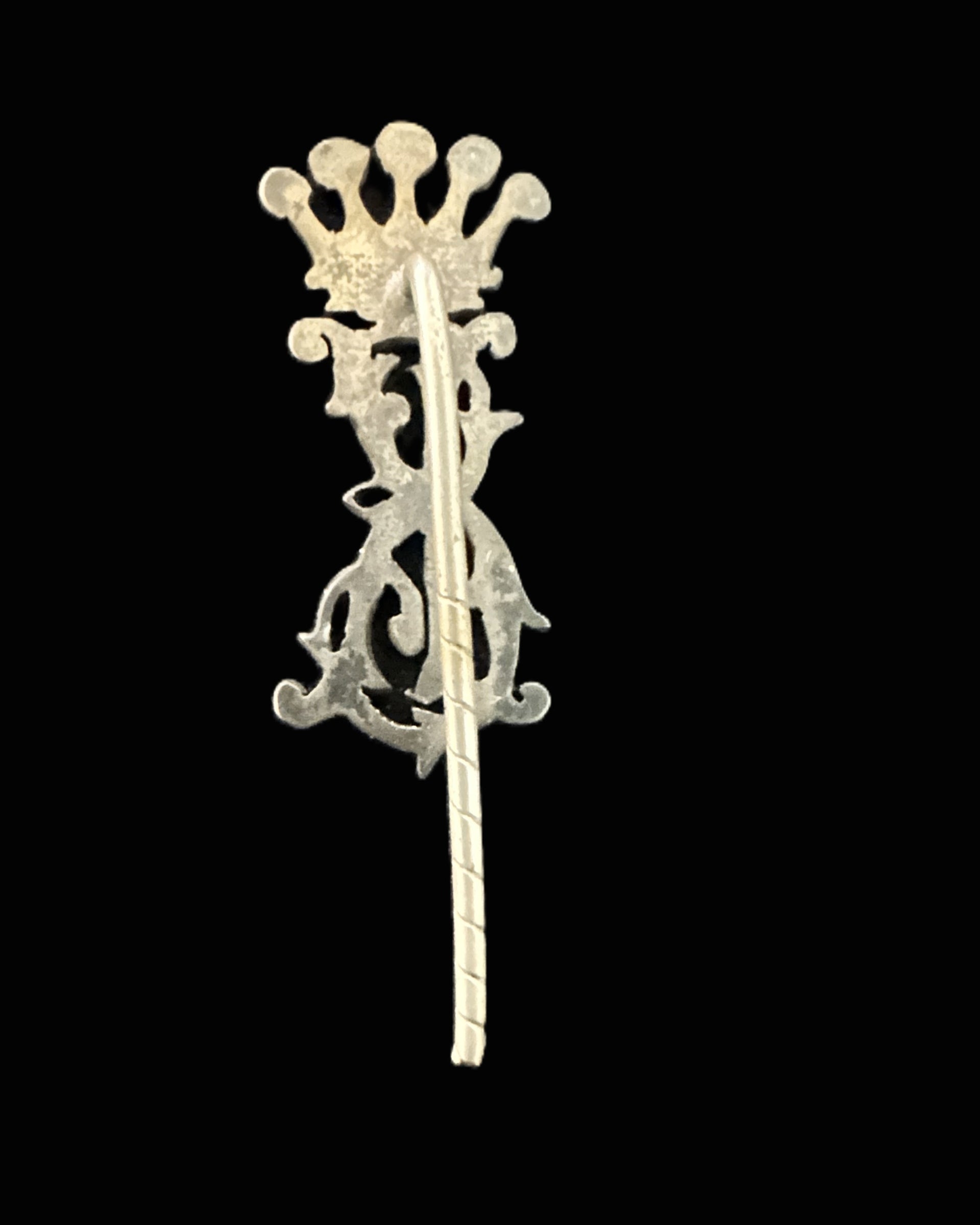 Imperial German Royal or Princely House Stickpin – Crowned Monogram, Silvered, Broken