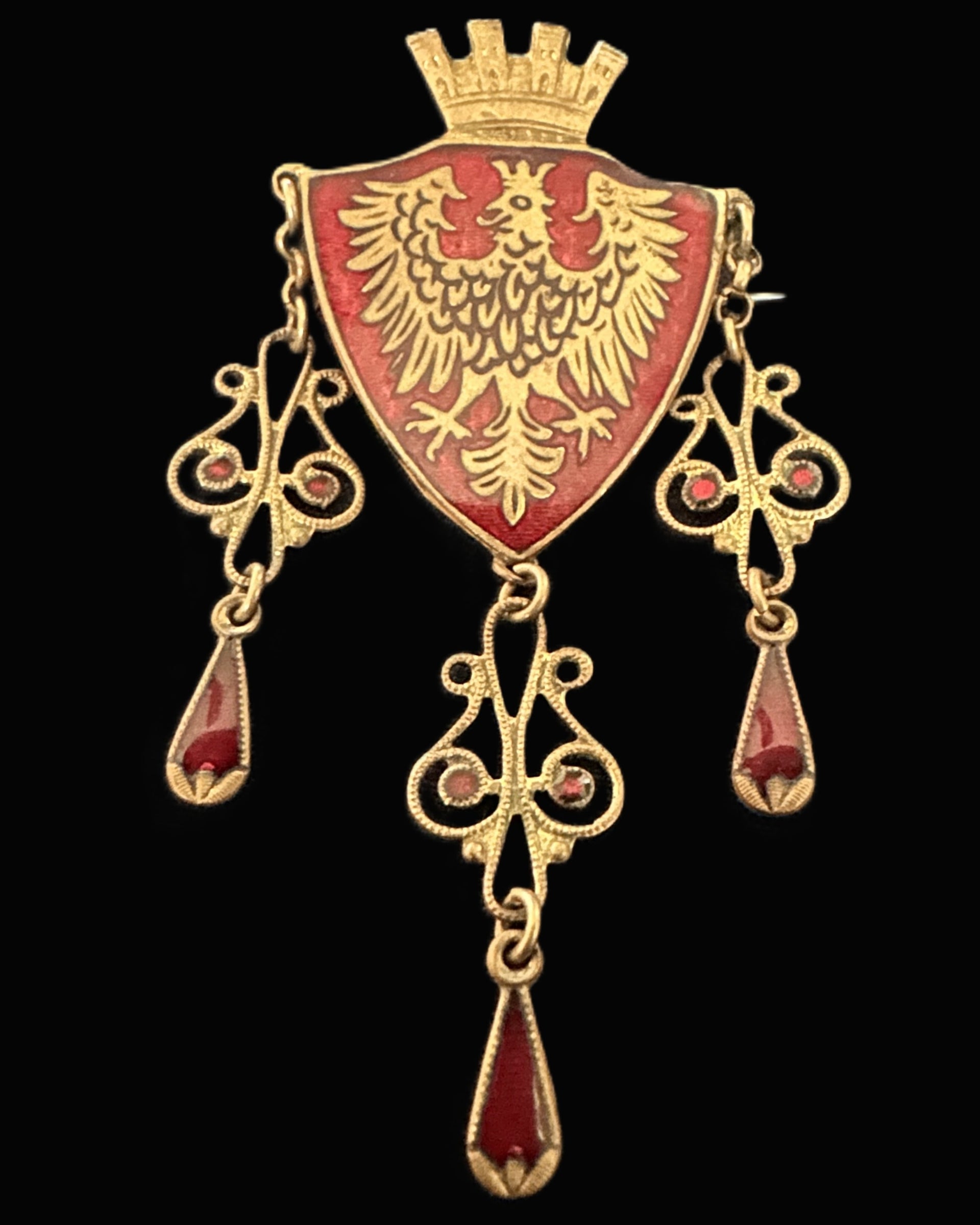 Imperial German Gilt &amp; Enamel Heraldic Brooch with Crown and Eagle Device