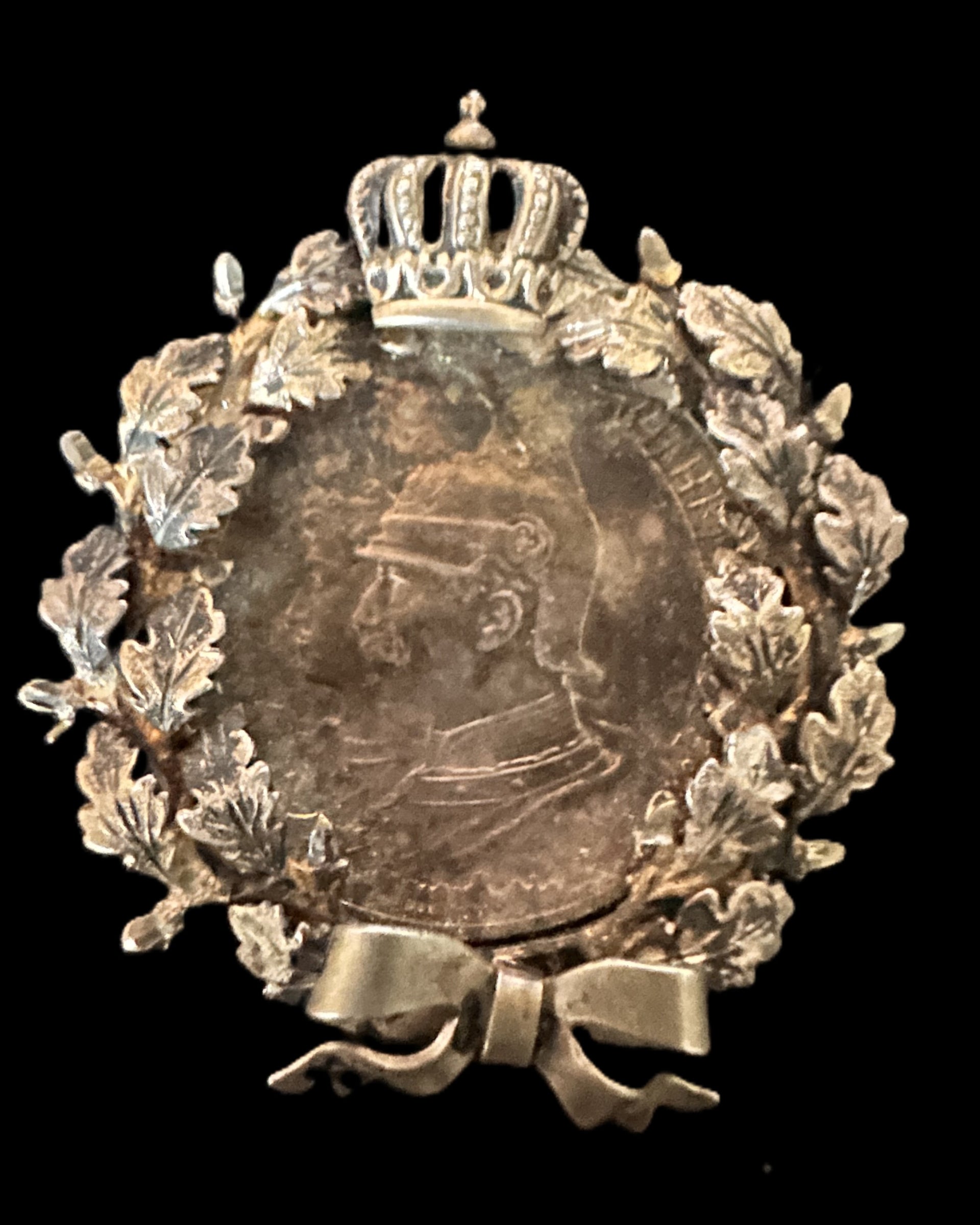 Imperial German Silver Coin Brooch with Crown and Oak Leaf Wreath – 1901