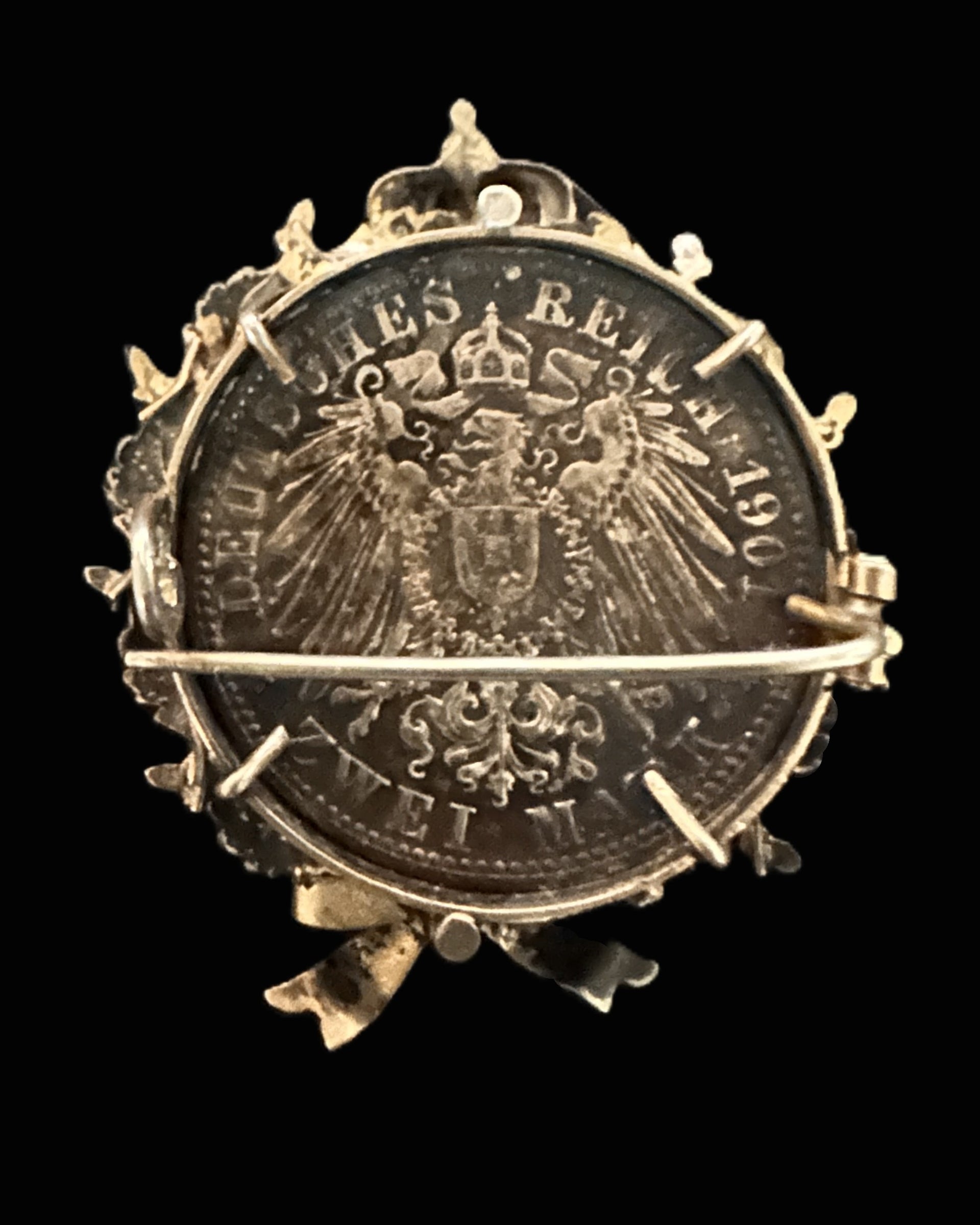Imperial German Silver Coin Brooch with Crown and Oak Leaf Wreath – 1901