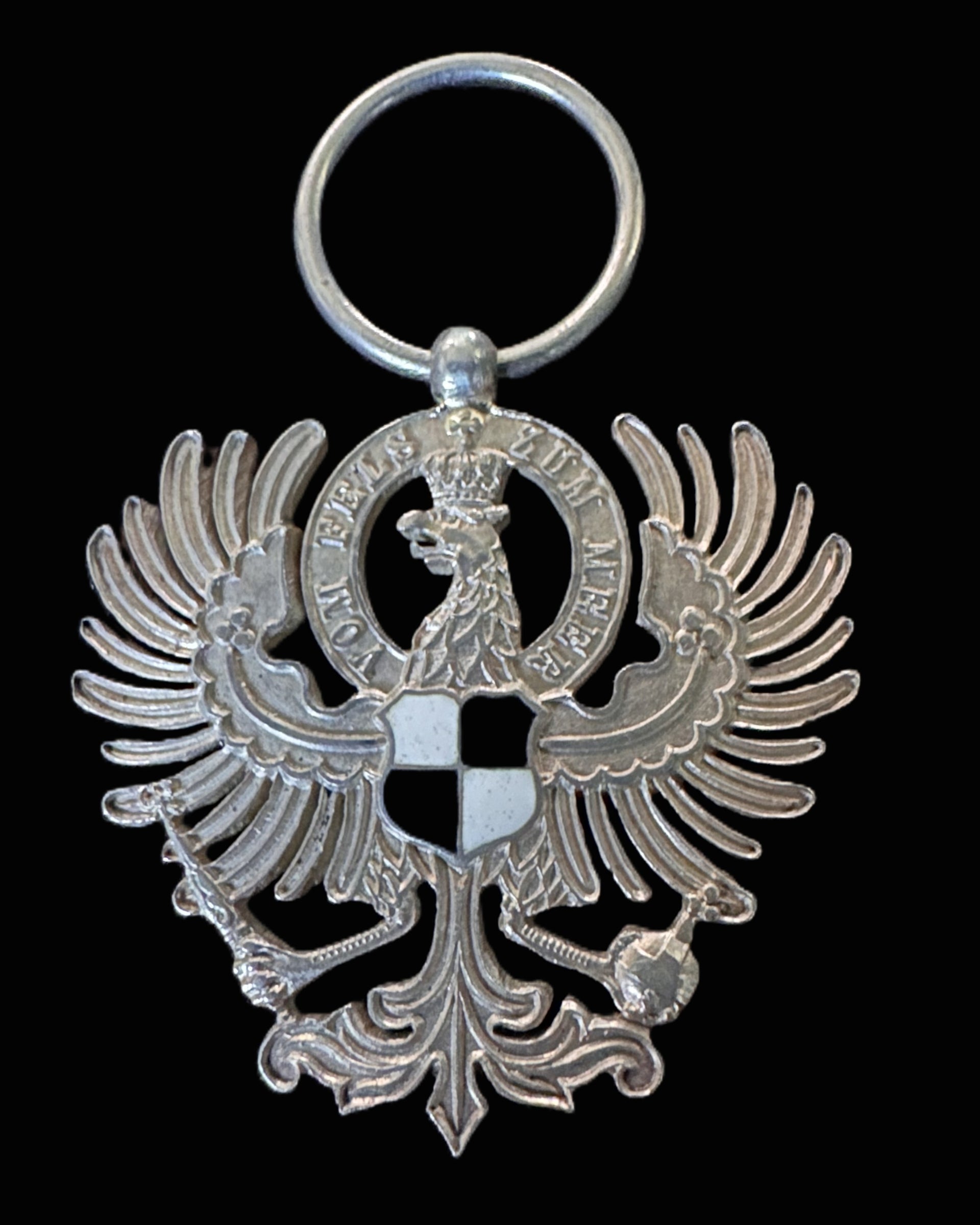 Prussian Eagle silver watch‑fob charm with enamel Hohenzollern shield