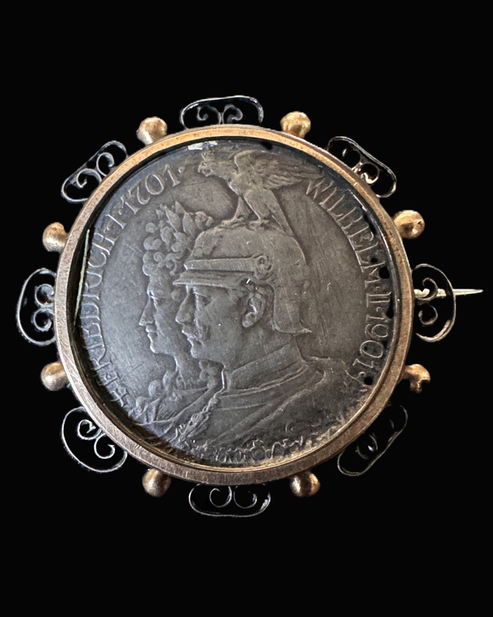 1901 Prussian Two-Mark Brooch Kaiser Wilhelm II & Augusta Viktoria