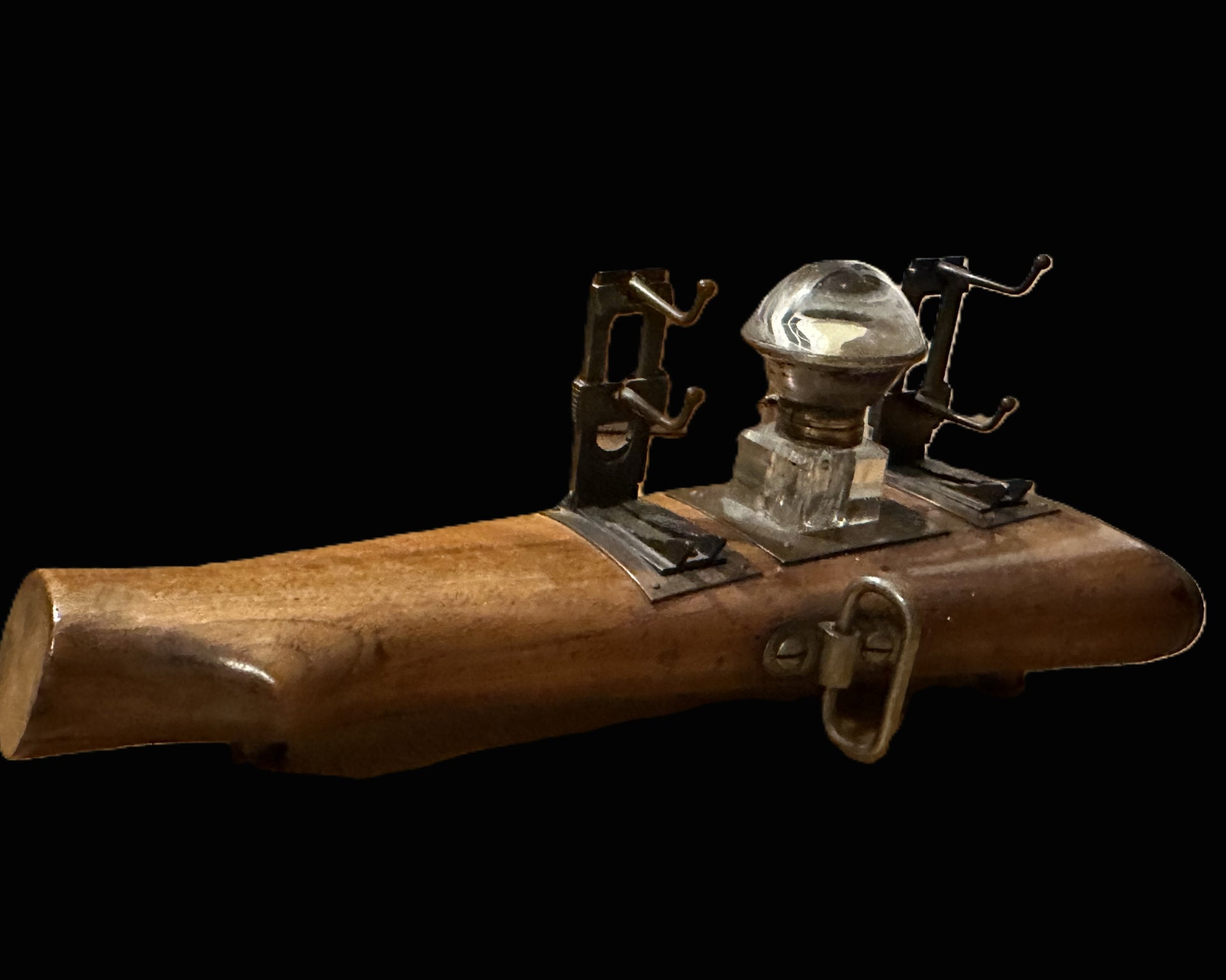 Rifle Stock Trench Art Desk Inkwell Set c.1900-1920