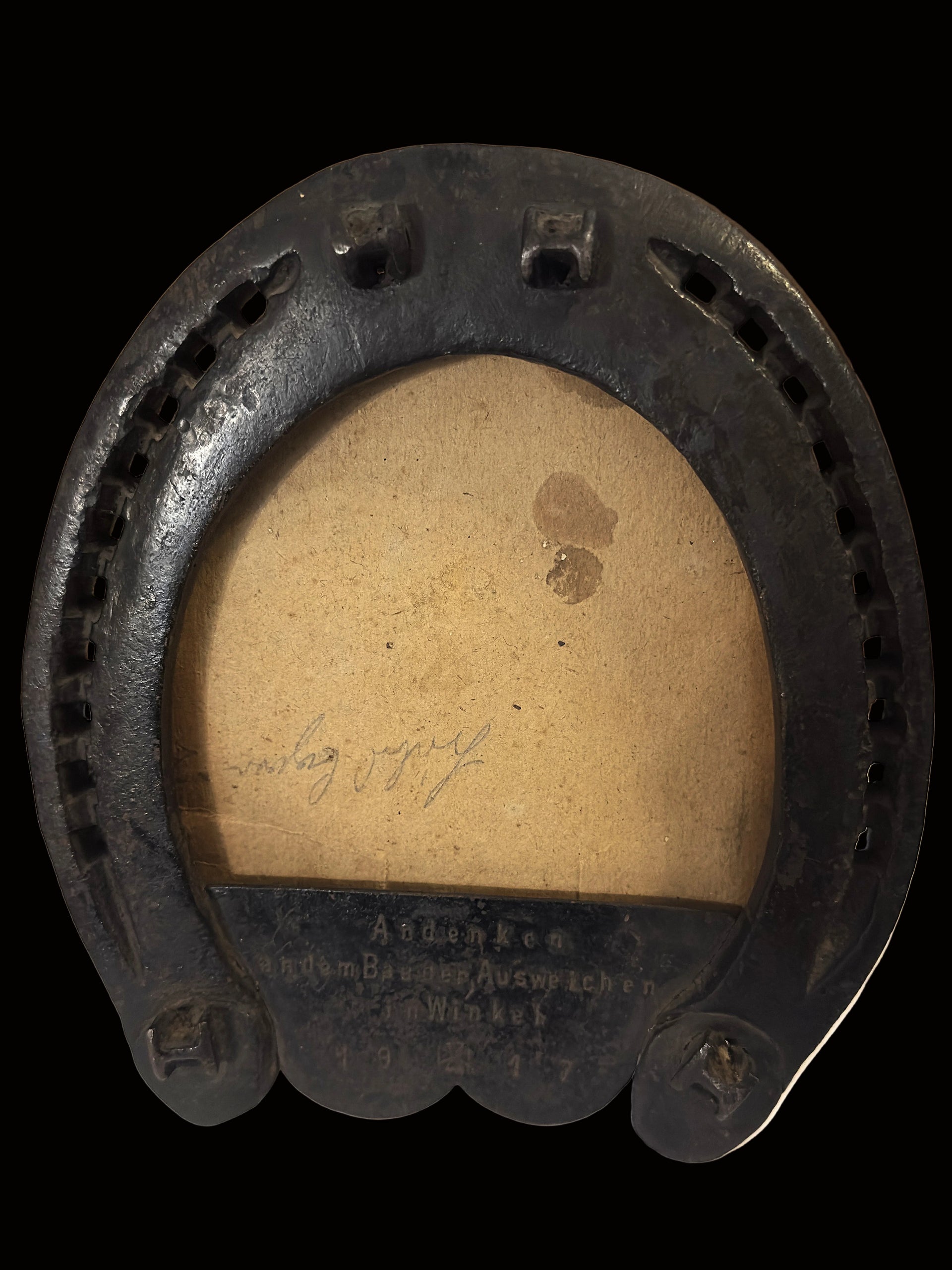Imperial German WWI 1917 Horseshoe Photo Frame Railway Ausweichen Winkel Andenken