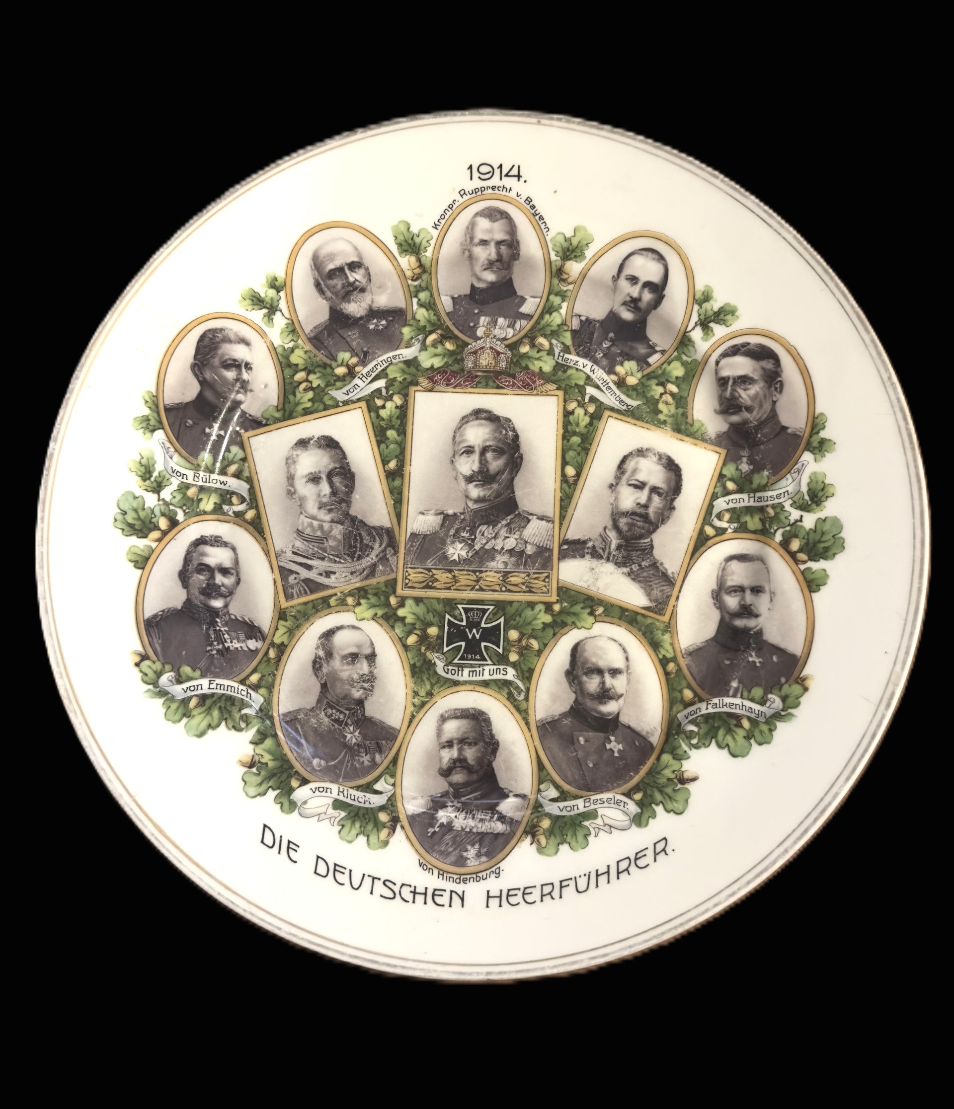 Imperial German WWI 1914 Patriotic Porcelain Plate Die Deutschen Heerfuhrer Kaiser