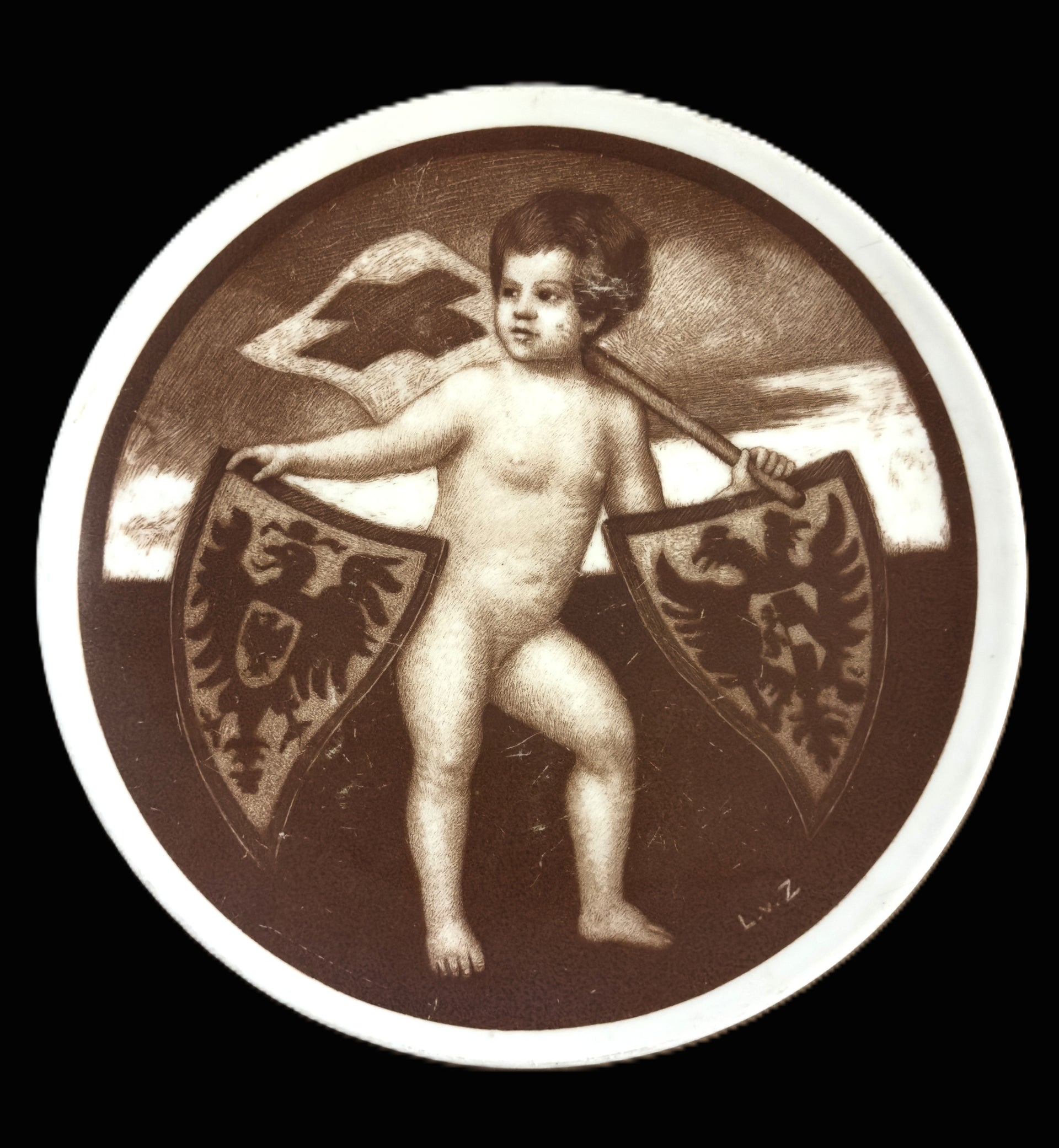 Rosenthal 1915 Red Cross Charity Plate Zumbusch Putto German Austrian Arms WWI