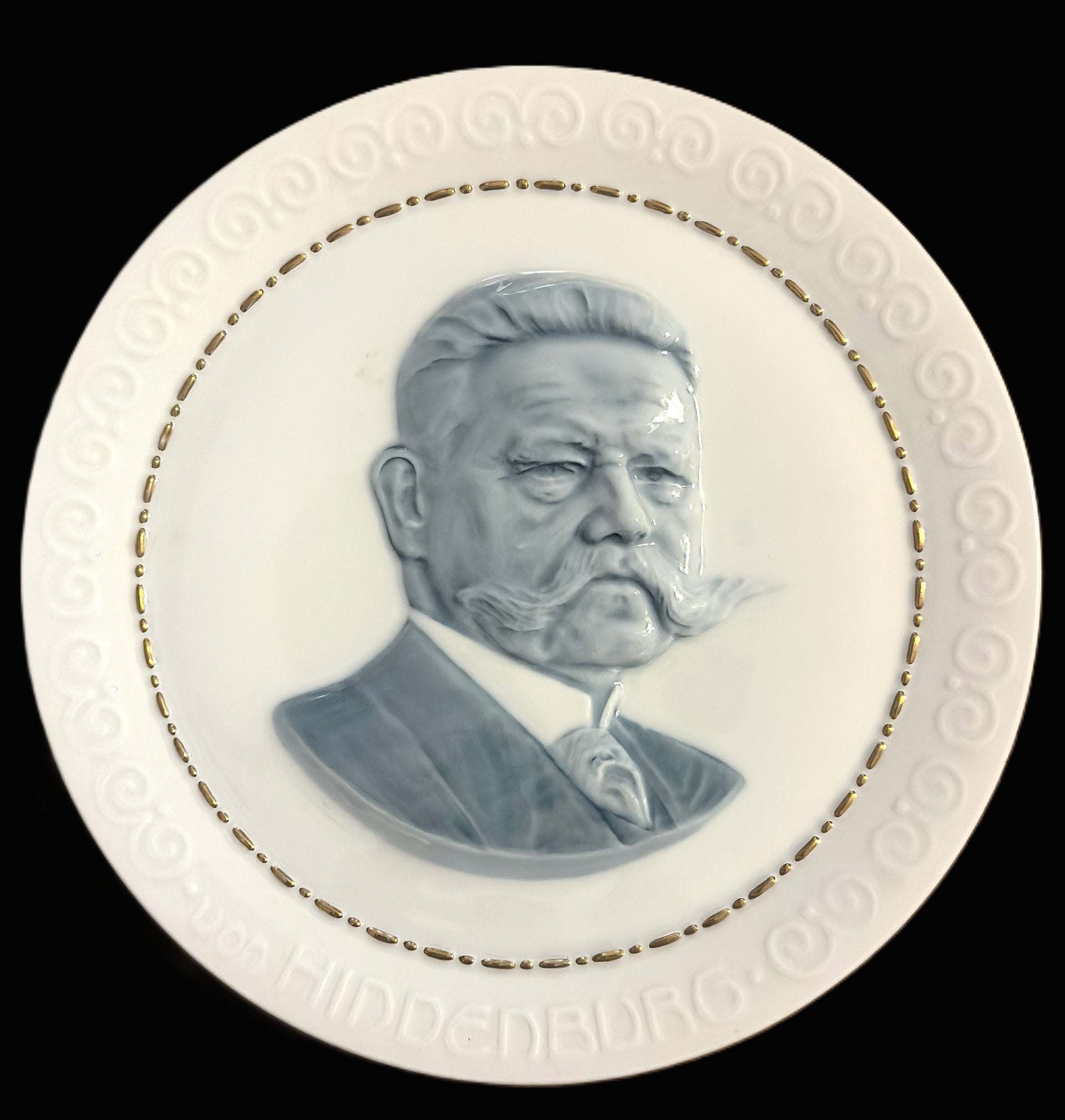 Von Hindenburg Hutschenreuther Relief Portrait Plate Blue Glaze Reichsprasident