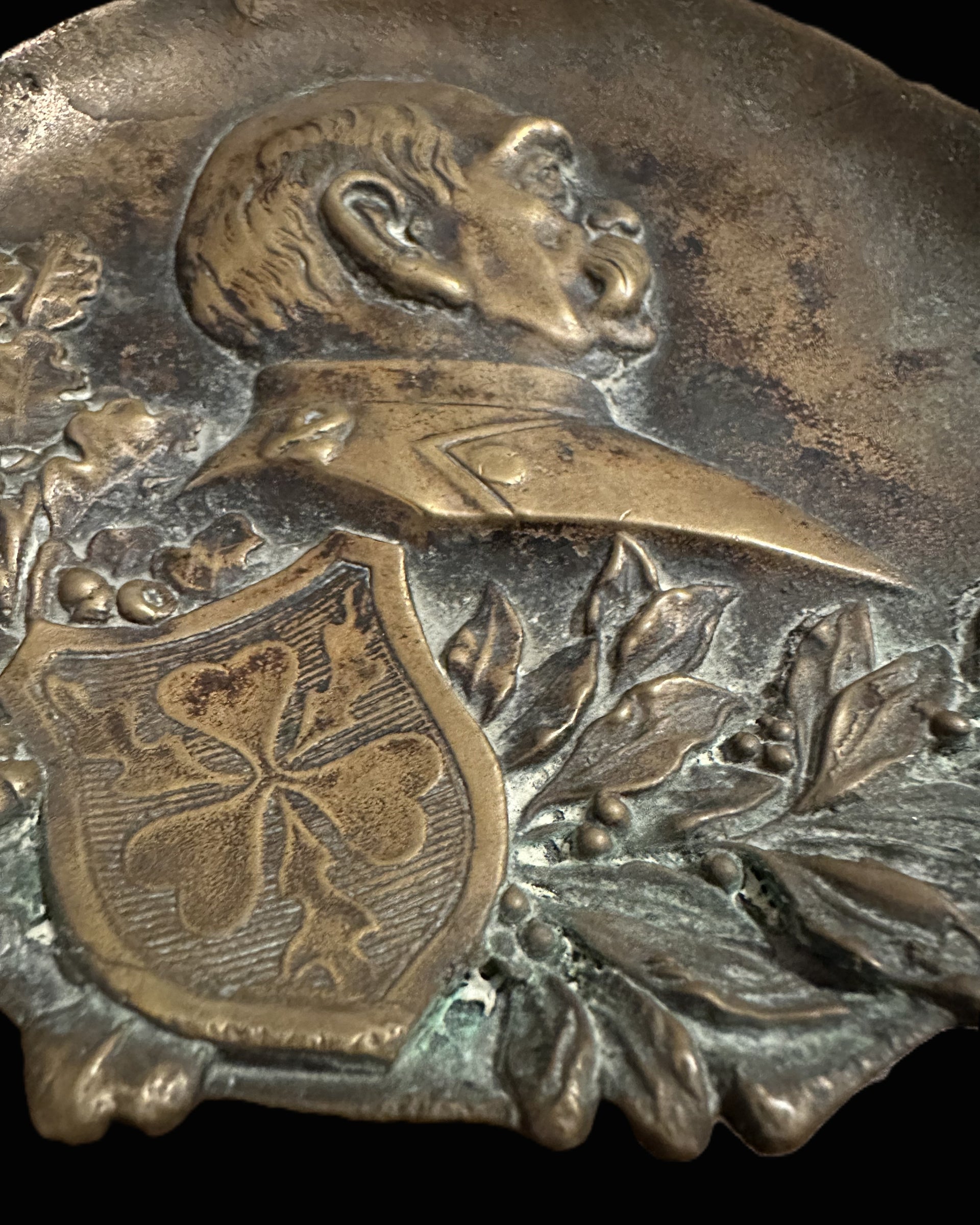 Imperial German Bismarck Portrait Bronze Dish Cast Iron Back c.1890 Original