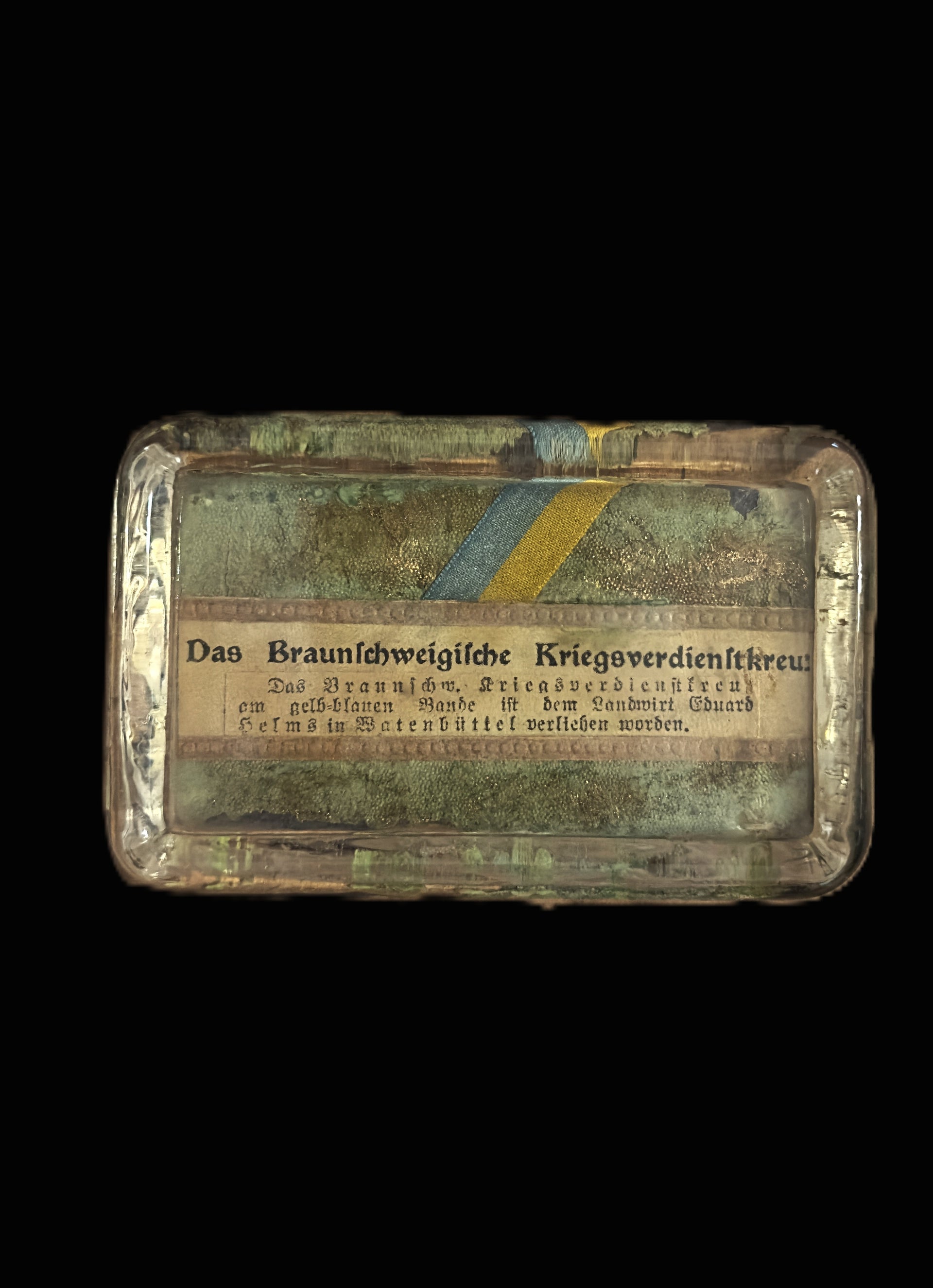 Braunschweig War Merit Cross Award Paperweight Named Ribbon Watenbuttel WWI