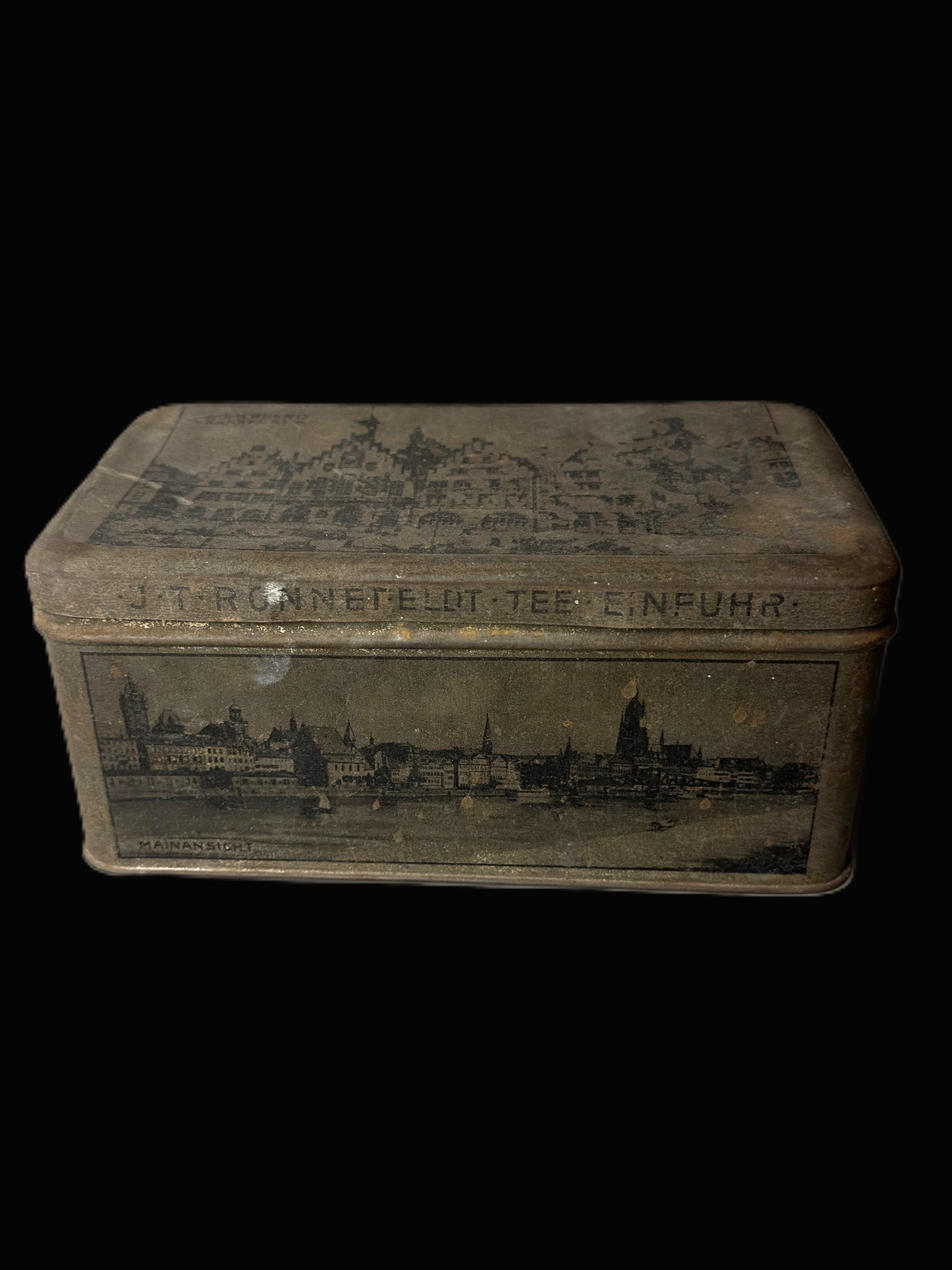 J. T. Ronnefeldt Tea Import Tin Frankfurt am Main Scenic Advertising Box
