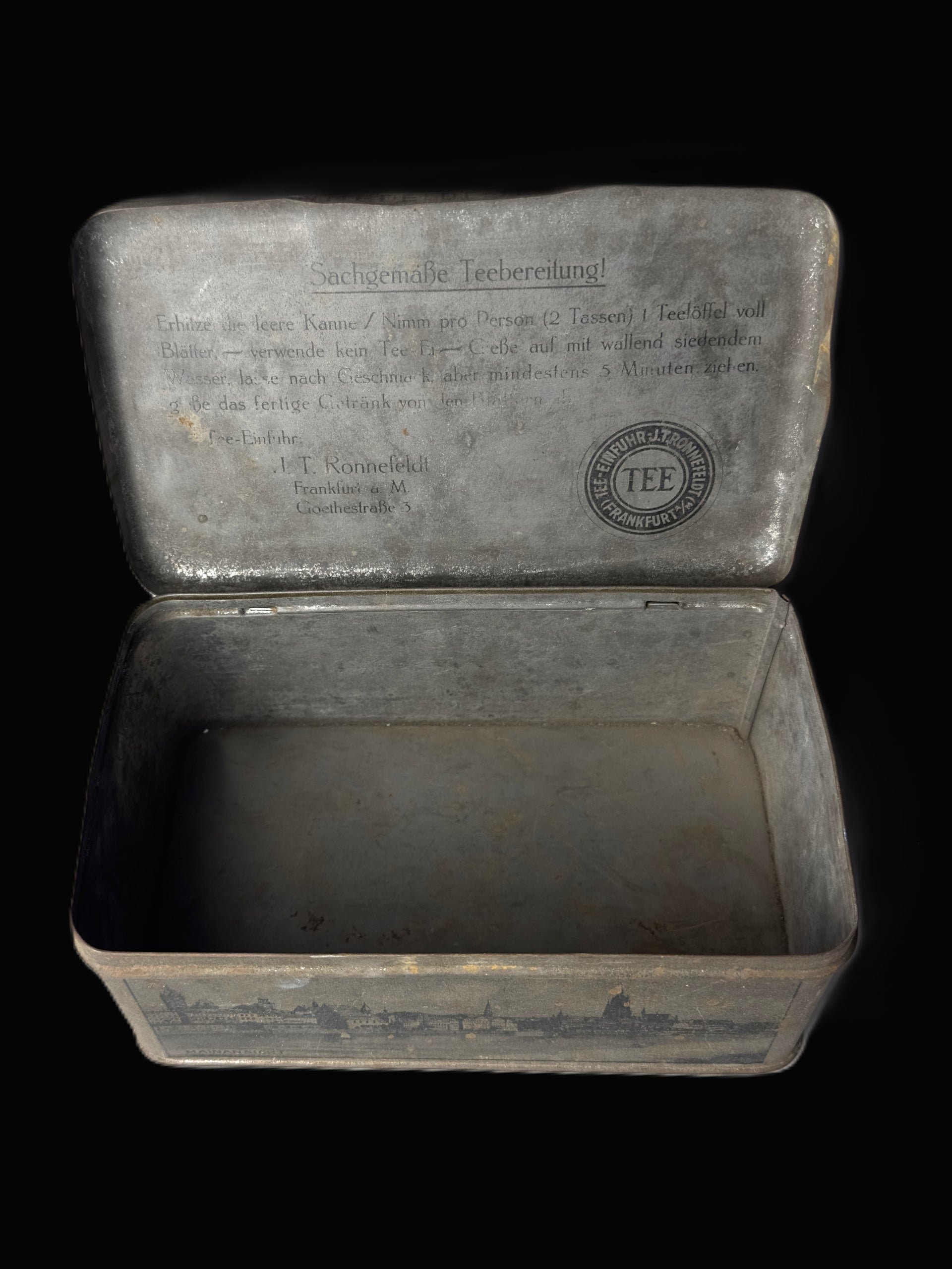 J. T. Ronnefeldt Tea Import Tin Frankfurt am Main Scenic Advertising Box