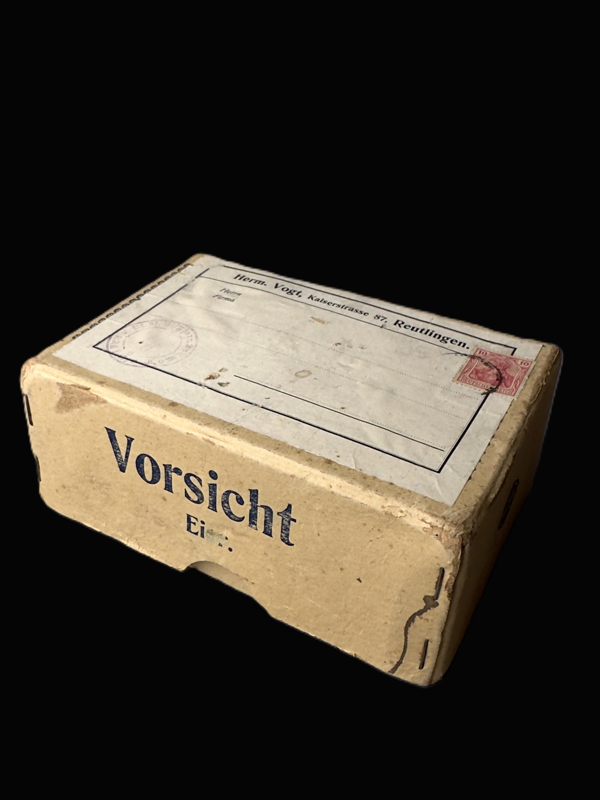 Imperial German Egg Shipping Box with Postal Label and 10 Pfennig Stamp
