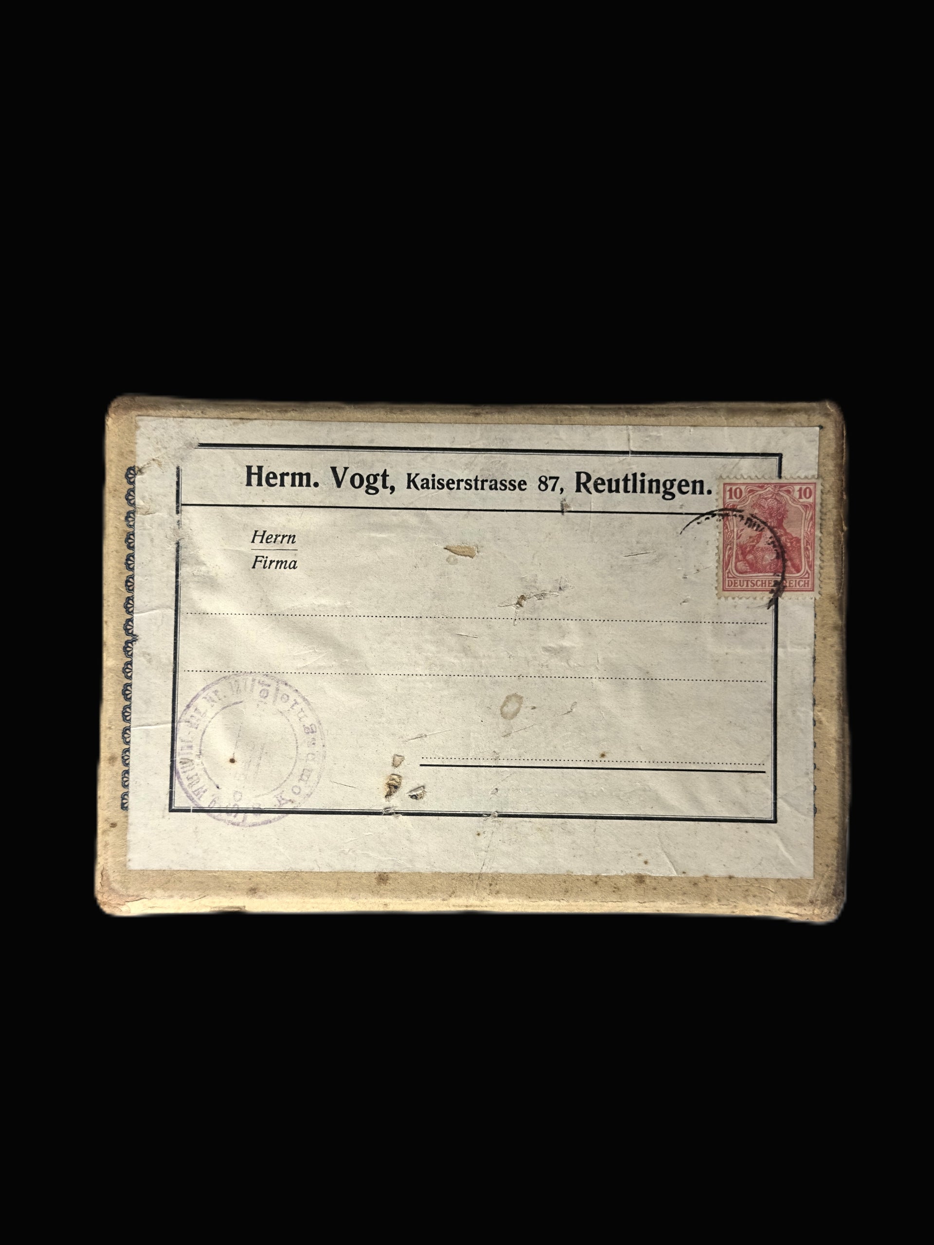 Imperial German Egg Shipping Box with Postal Label and 10 Pfennig Stamp
