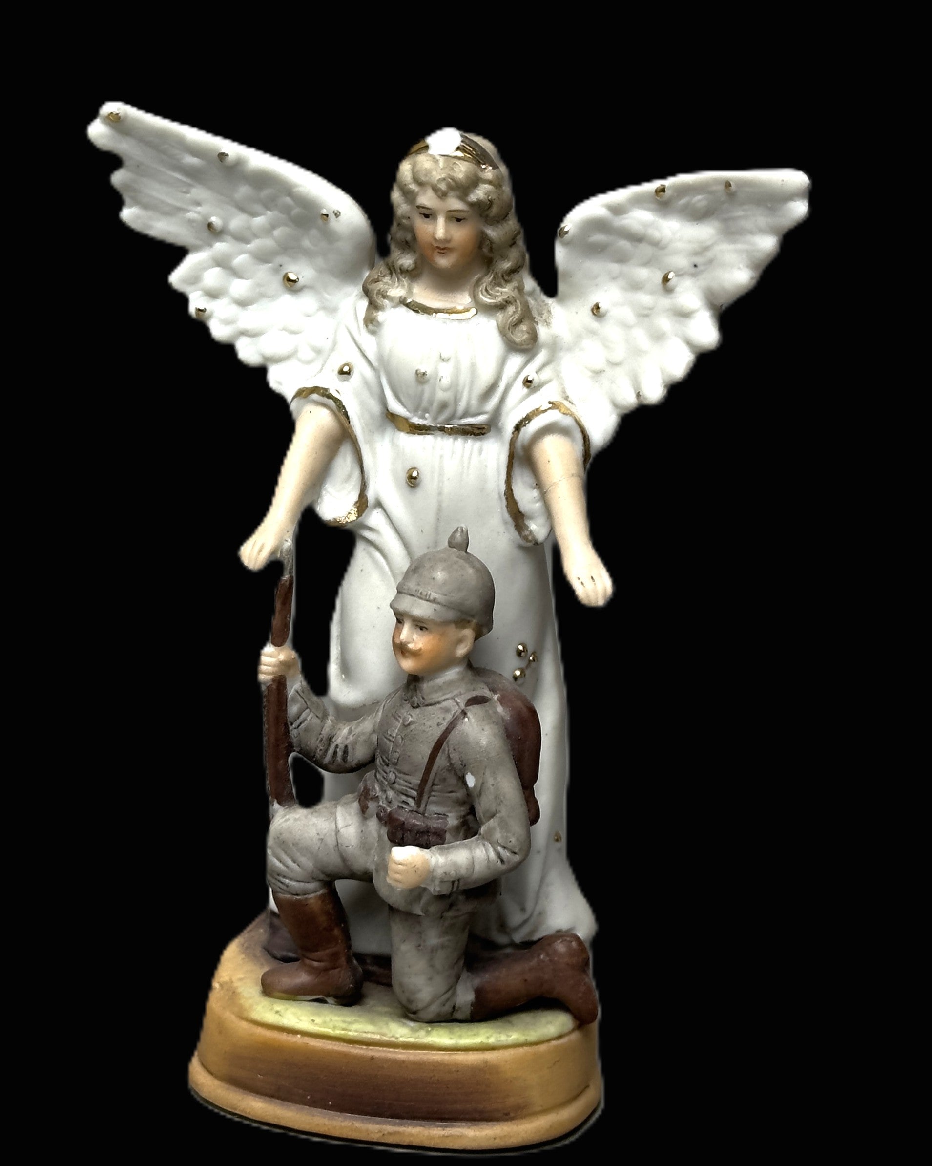 WWI German Guardian Angel and Infantryman Porcelain Figure