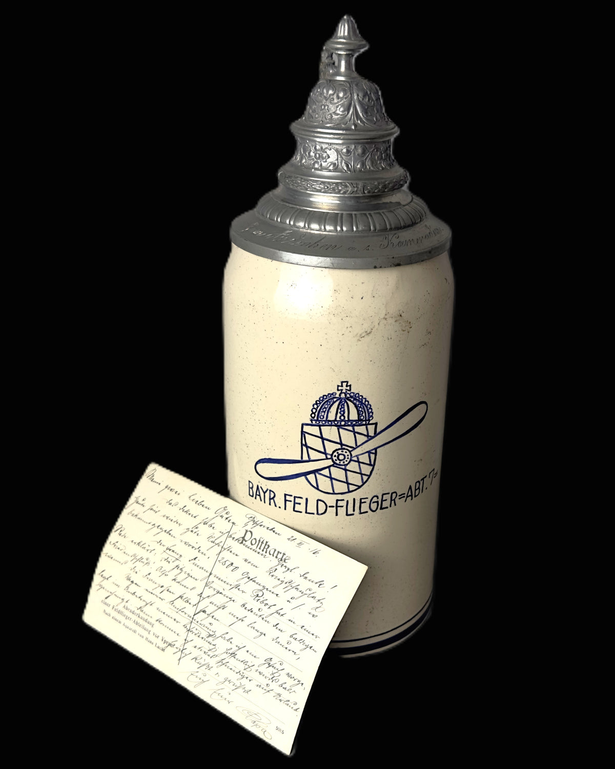 WWI Bavarian Feld-Flieger-Abteilung 7b 1L Aviation Stein With Postcard