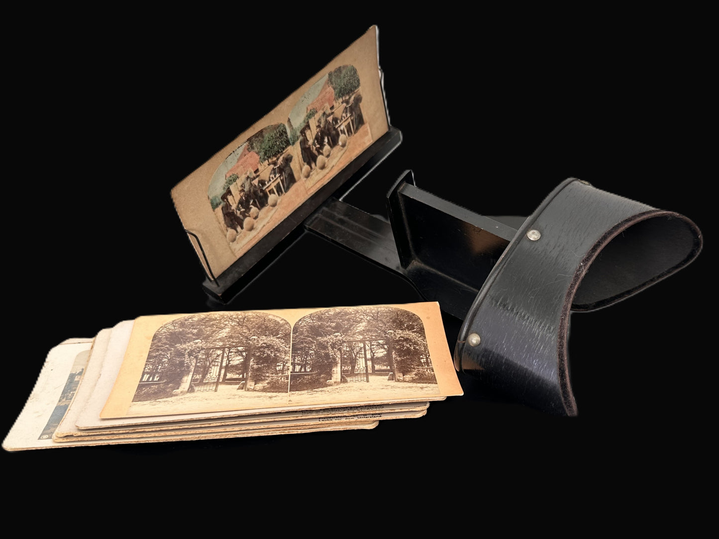 Antique Stereoscope Viewer with Collection of Stereoview Cards