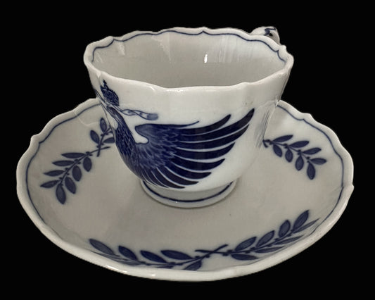 Antique Meissen Porcelain Cup and Saucer with Imperial Eagle Motif