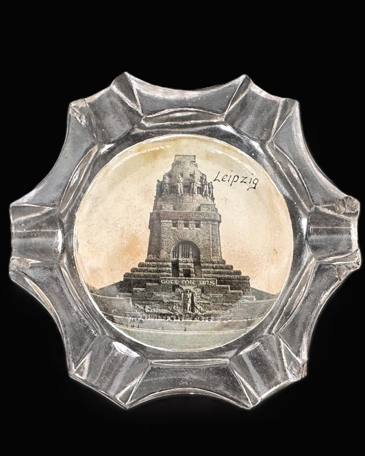 Early 20th Century Leipzig Völkerschlachtdenkmal Souvenir Glass Ashtray