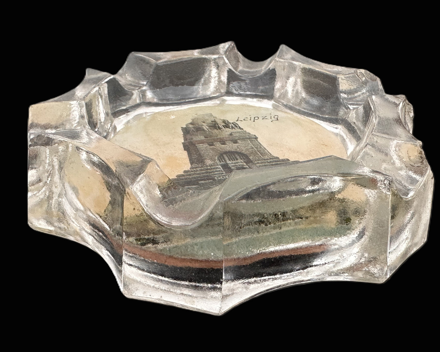 Early 20th Century Leipzig Völkerschlachtdenkmal Souvenir Glass Ashtray