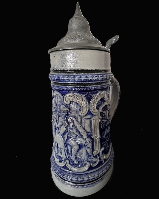 German Blue and White Relief Stein