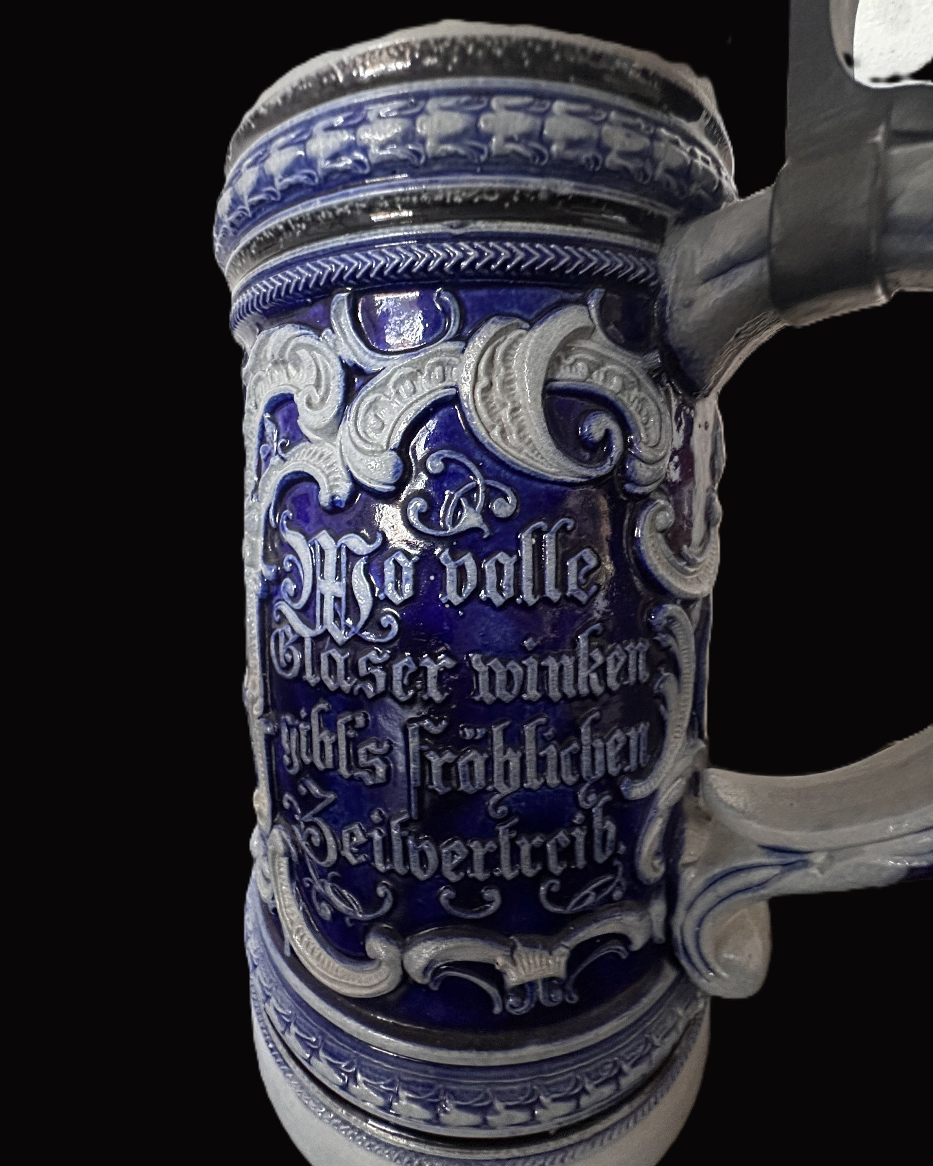 German Blue and White Relief Stein
