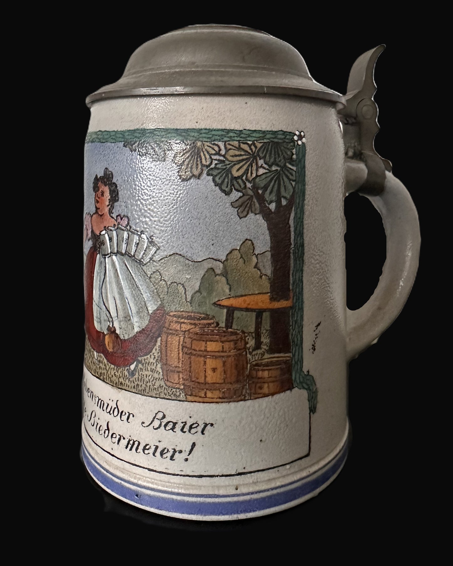 Imperial German Biedermeier Beer Stein with Pewter Lid – A Charming 19th Century Example