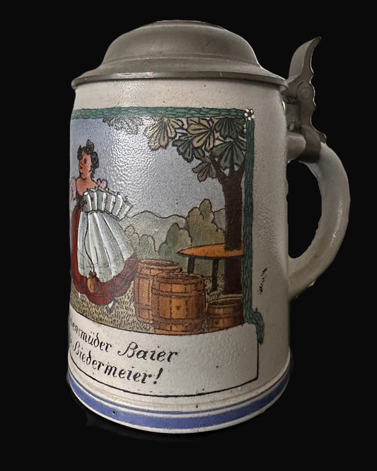 Imperial German Biedermeier Beer Stein with Pewter Lid – A Charming 19th Century Example