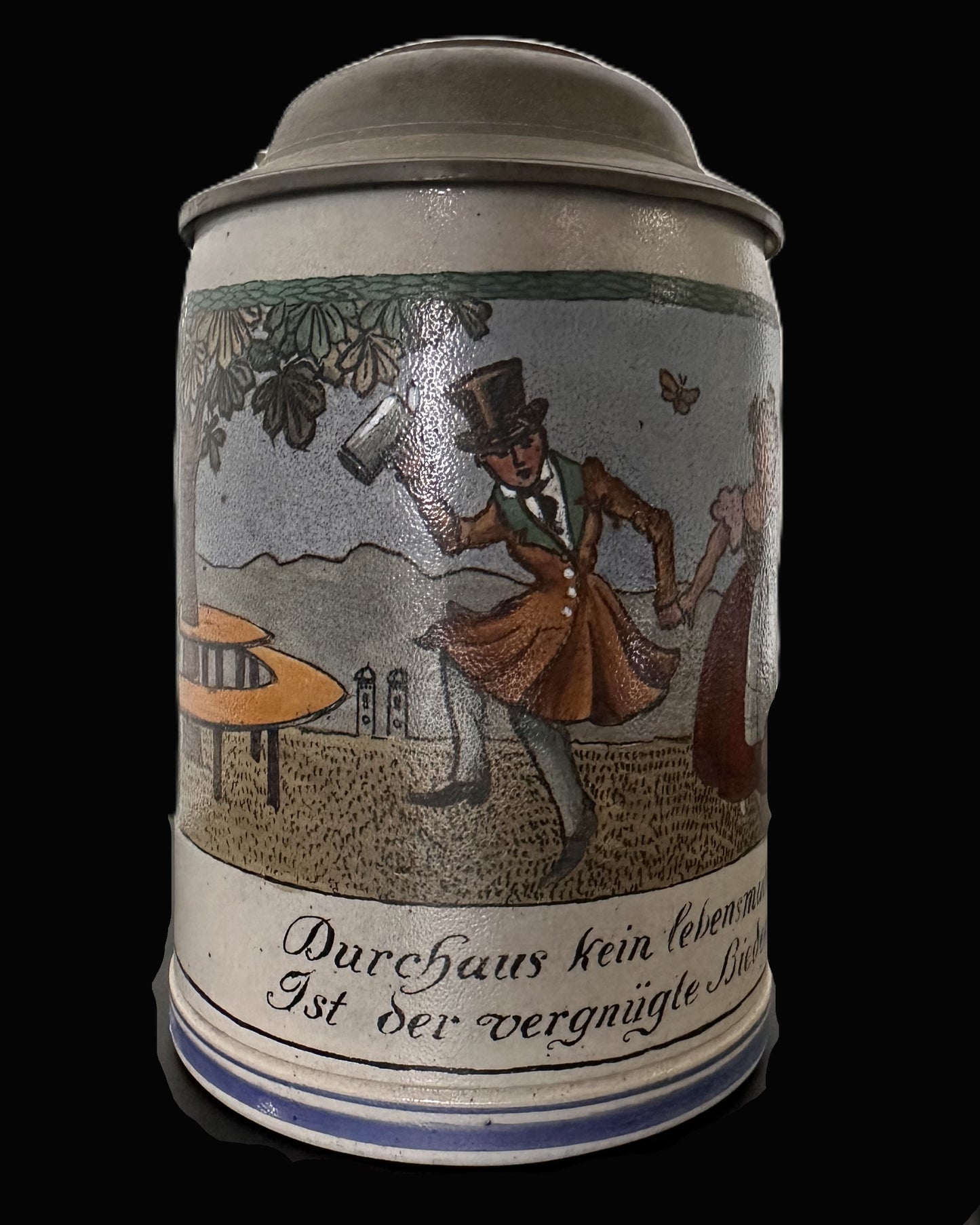 Imperial German Biedermeier Beer Stein with Pewter Lid – A Charming 19th Century Example