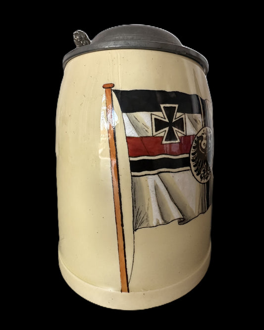 German Imperial Era Beer Stein with Naval Flag Motif