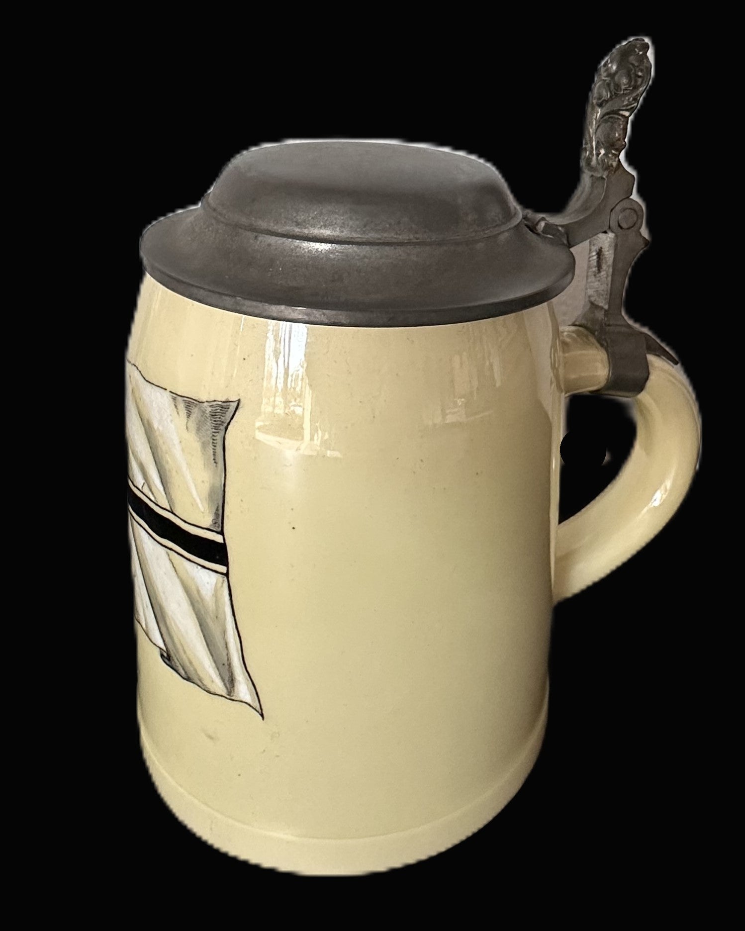 German Imperial Era Beer Stein with Naval Flag Motif