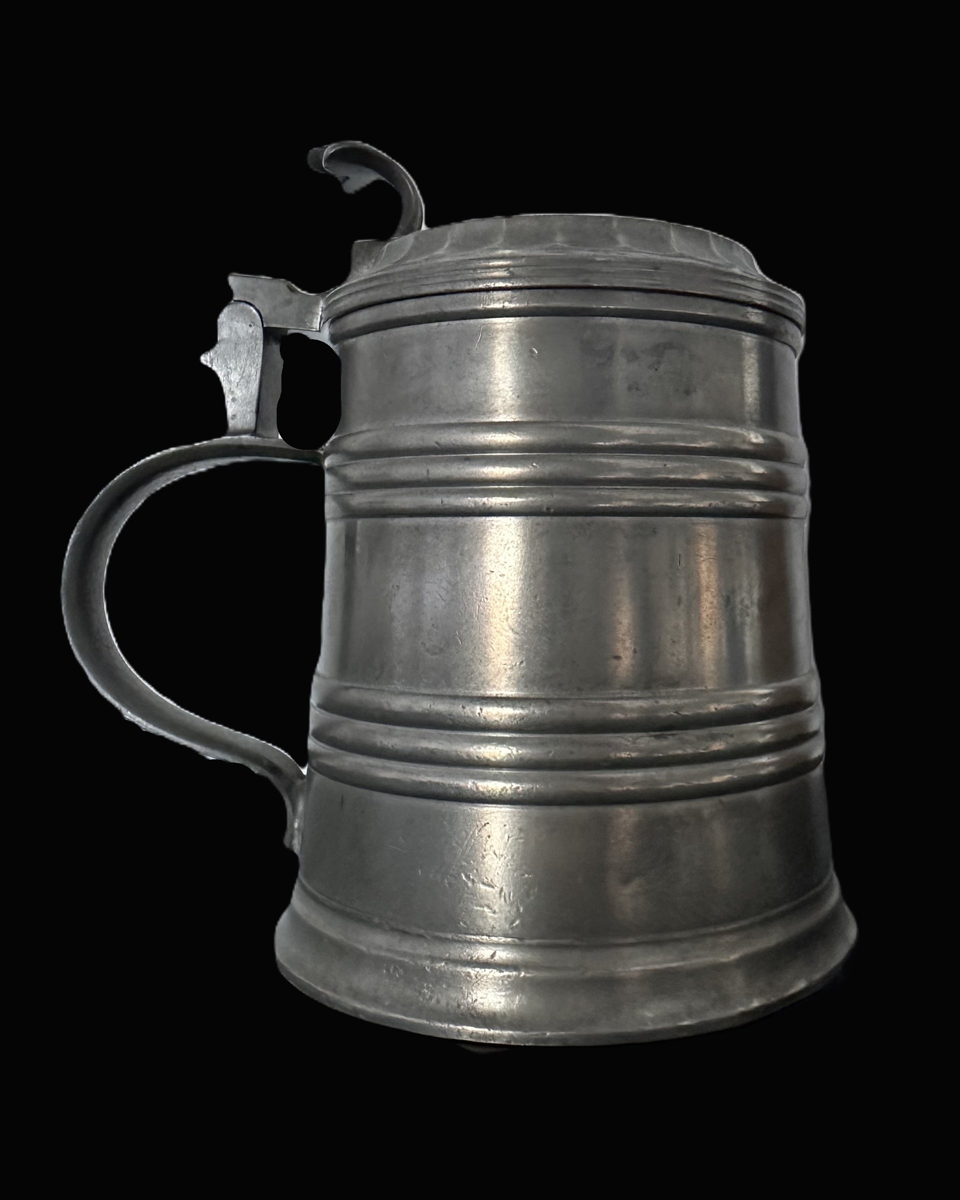 19th Century Pewter Stein by Holzmayr with Decorative Lid and Engraved Monogram