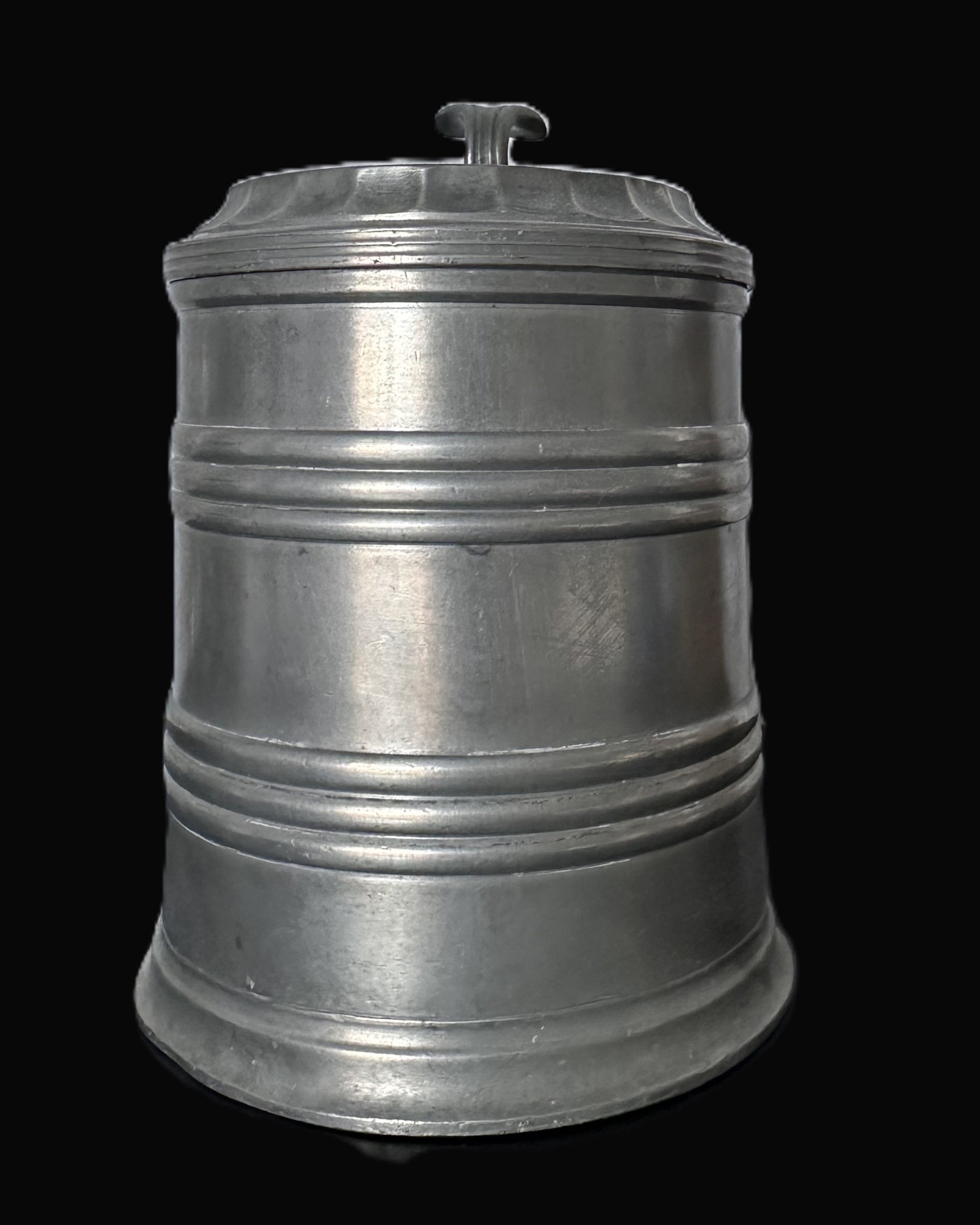 19th Century Pewter Stein by Holzmayr with Decorative Lid and Engraved Monogram